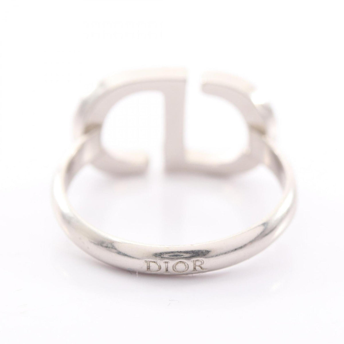 Christian Dior Silver Clear Metal Rhinestone Band Ring (Pre-Owned)