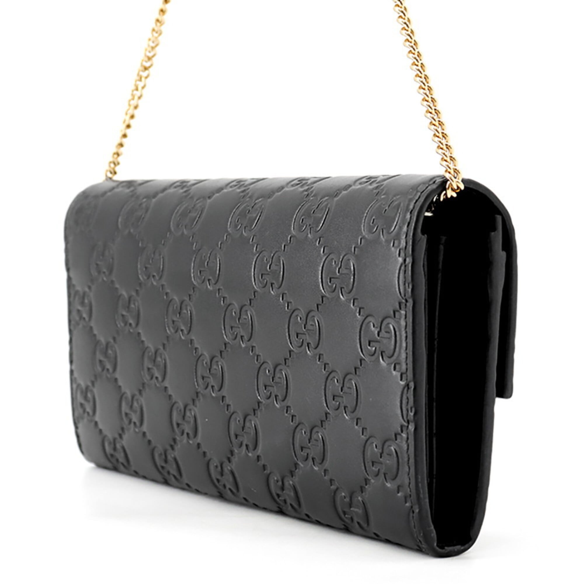 Gucci Black Gg Leather Chain/Shoulder Wallet (Pre-Owned)