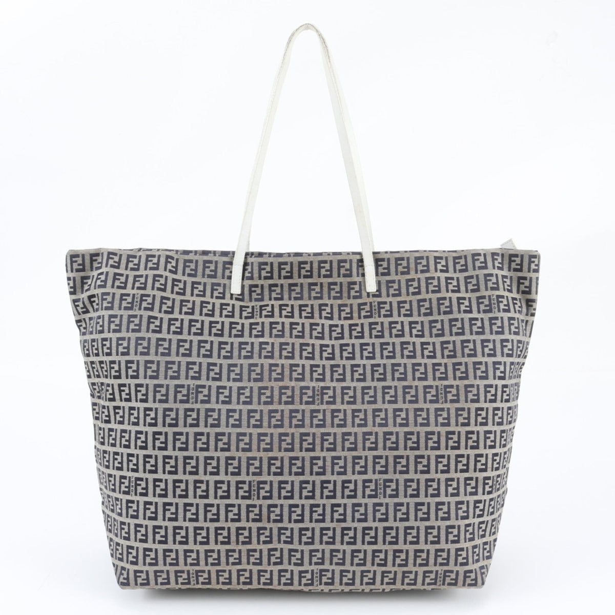 Fendi Gray Leather Canvas Handbag Shoulder Bag Tote Bag (Pre-Owned)