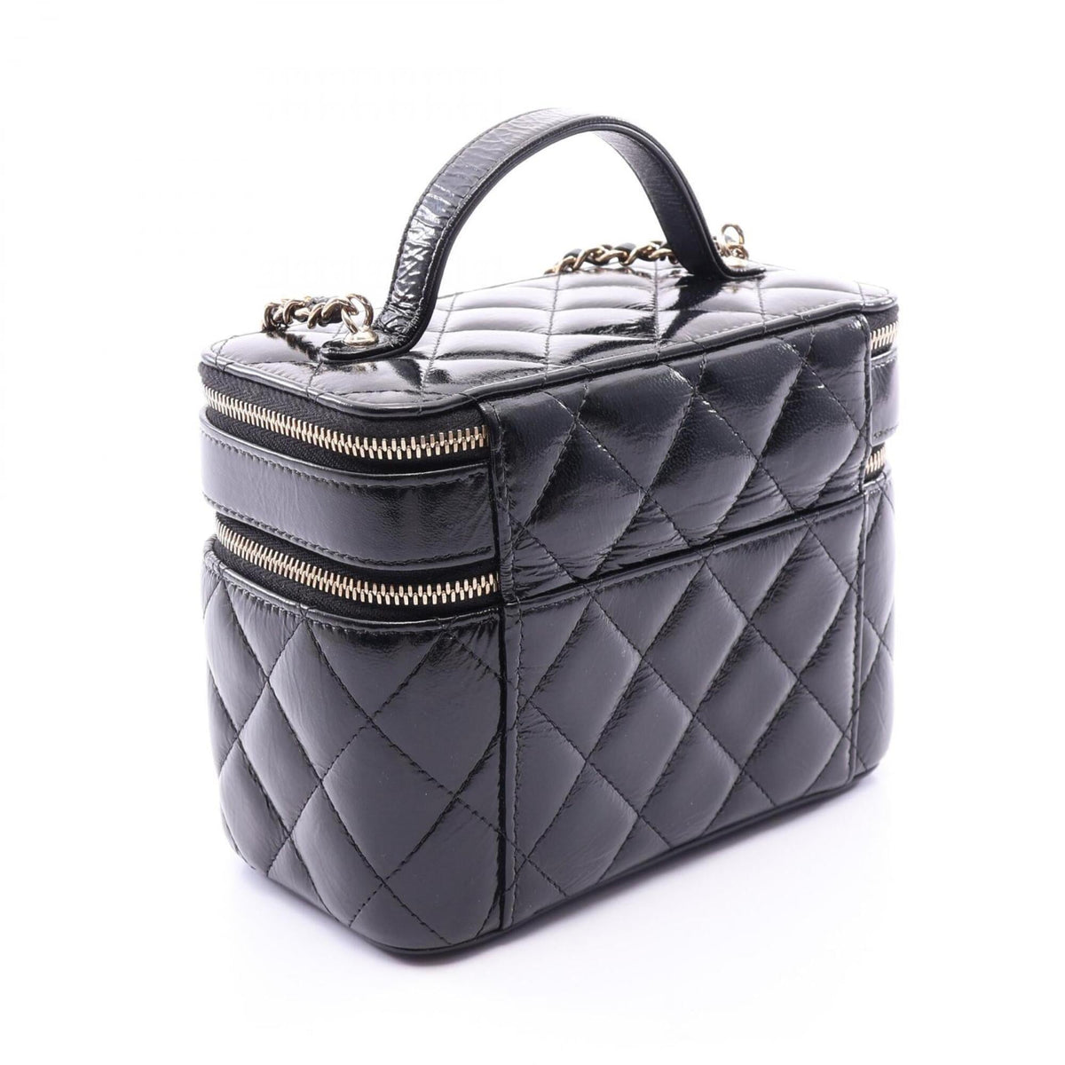 Chanel Black Leather Handbag Shoulder Bag Vanity Bag (Pre-Owned)