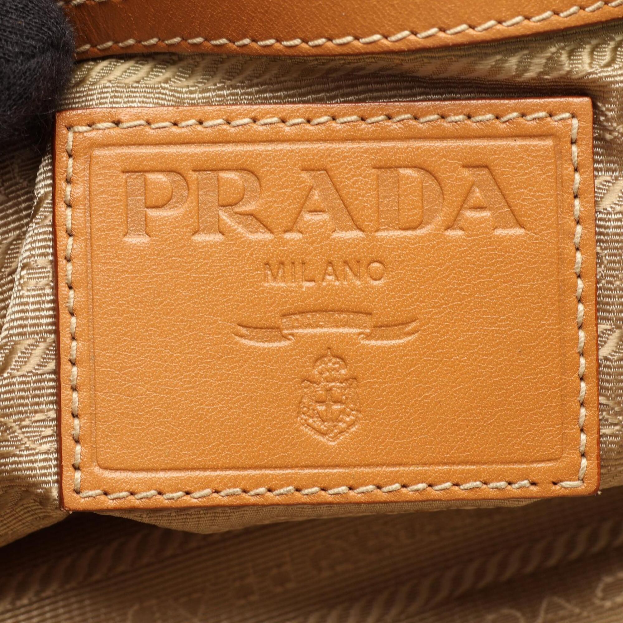 Prada Beige Canvas Leather Handbag Shoulder Bag (Pre-Owned)