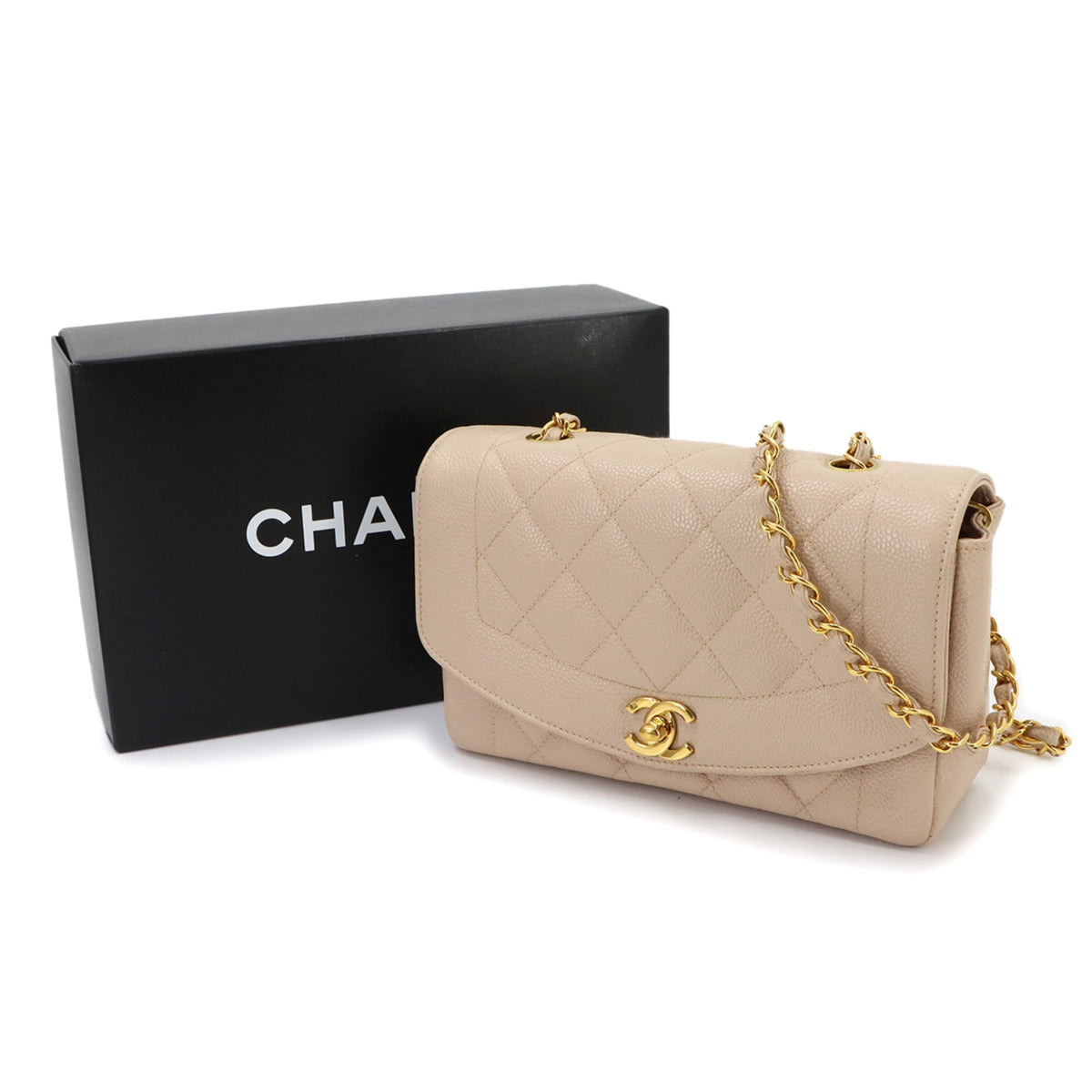Chanel Pink Beige Grained Calfskin Shoulder Bag (Pre-Owned)