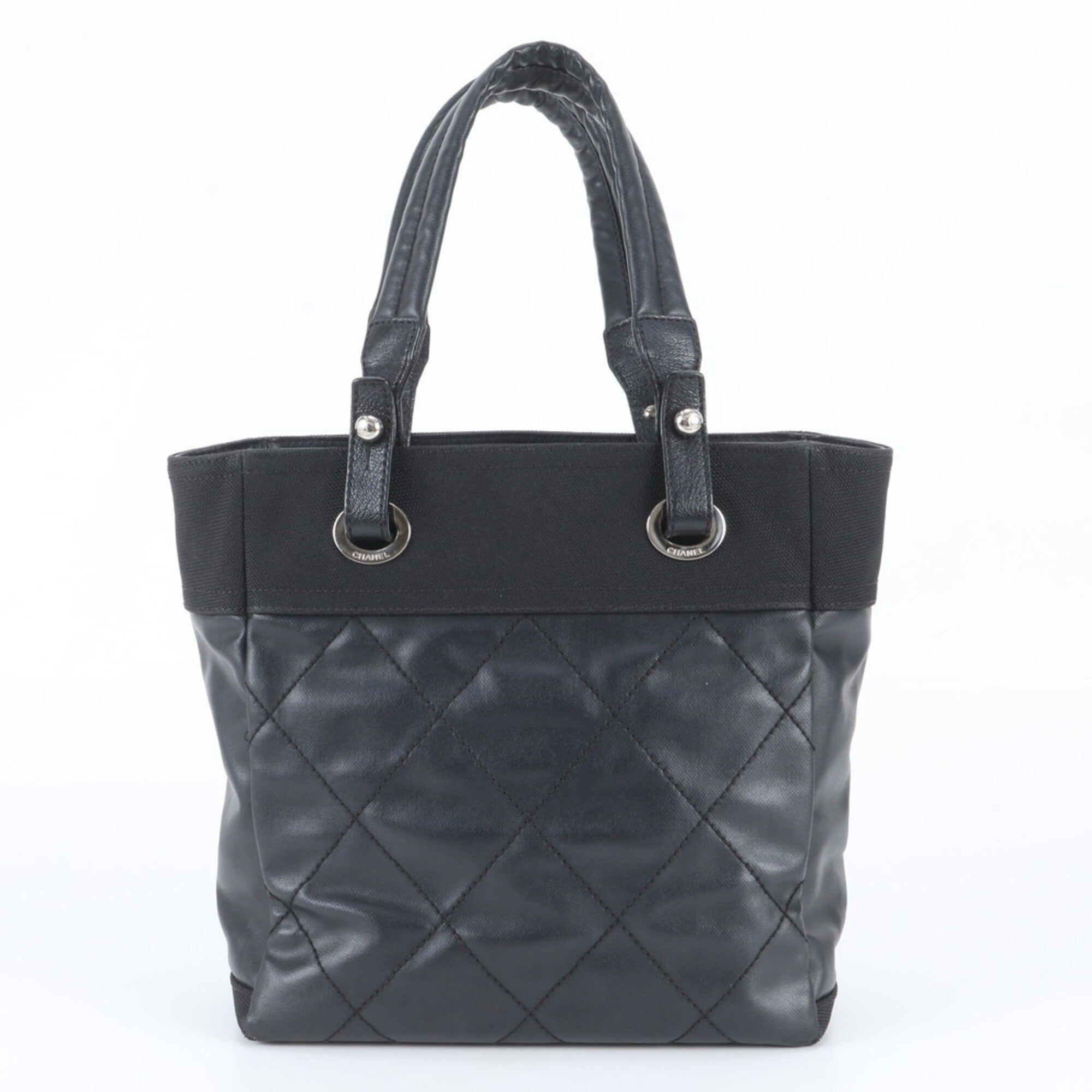 Chanel Black Leather Coated Canvas Shoulder Bag Tote Bag (Pre-Owned)