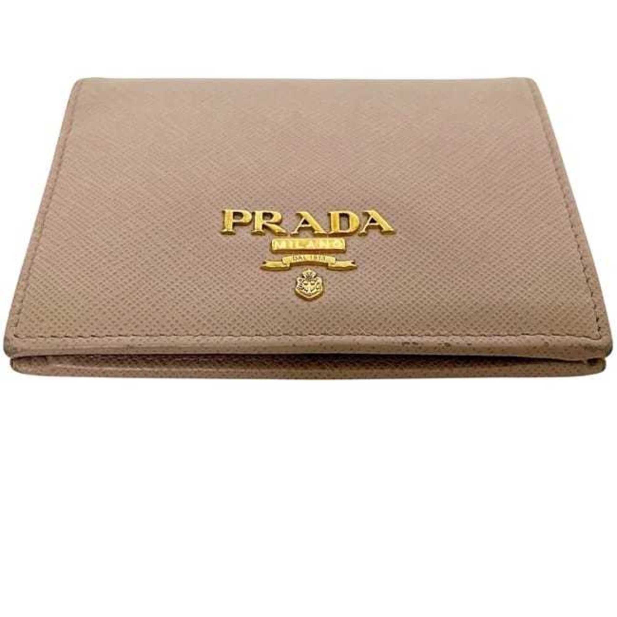 Prada Saffiano Beige Leather Wallet (Bi-Fold) (Pre-Owned)