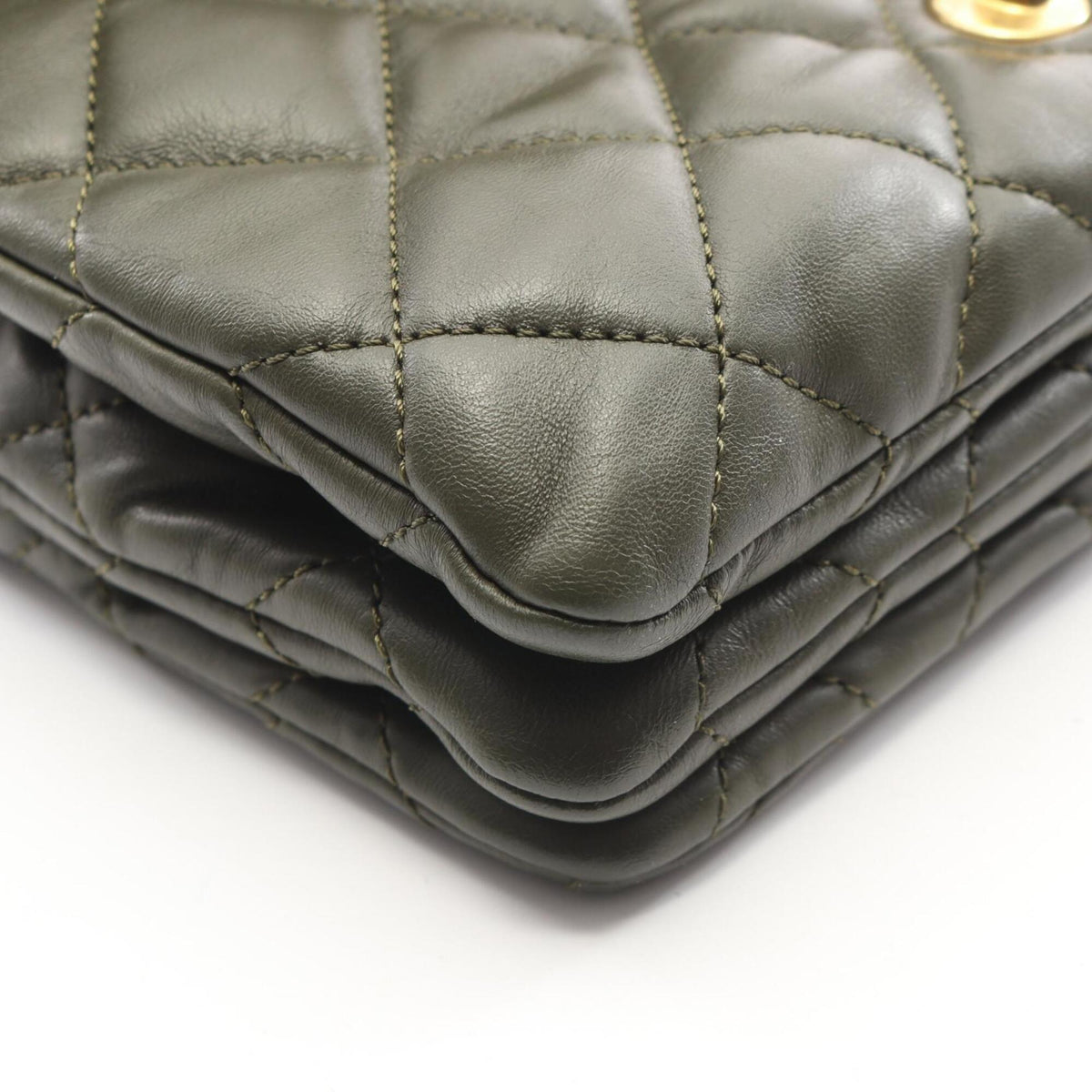 Chanel Khaki Leather Handbag Shoulder Bag (Pre-Owned)