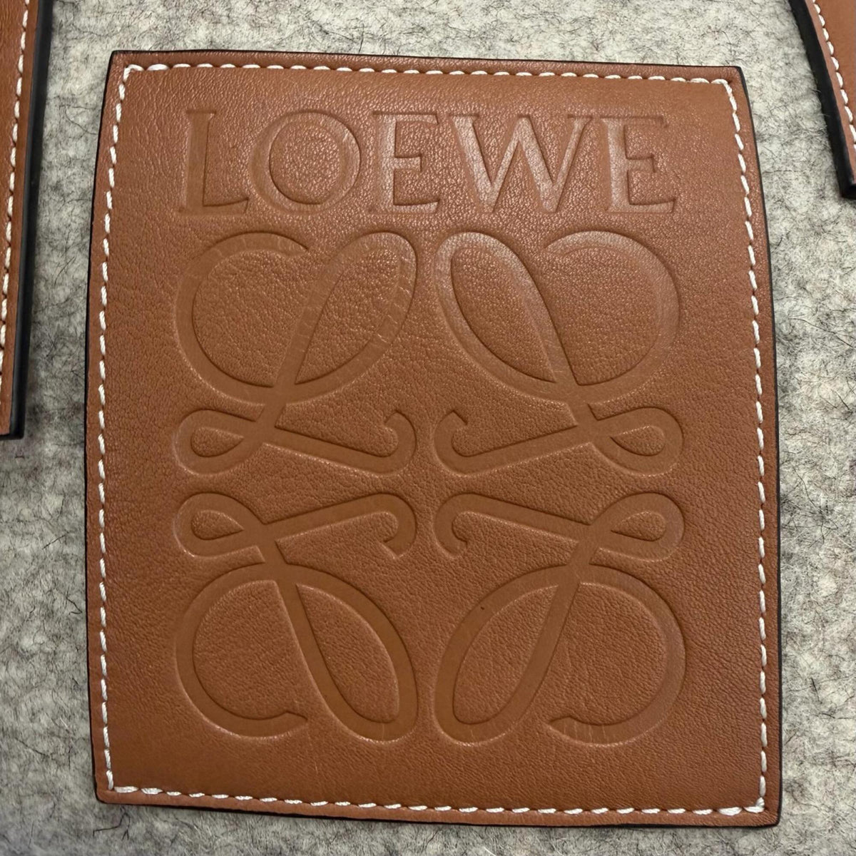 Loewe Gray Brown Felt Leather Basket Handbag (Pre-Owned)