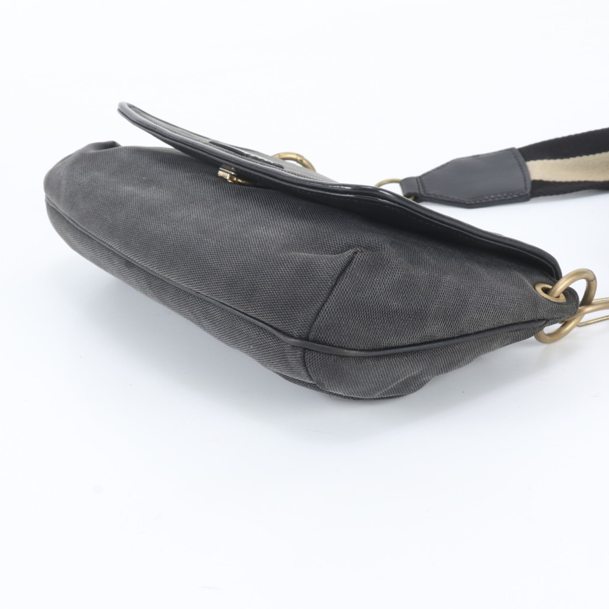 Gucci Black Gray Leather Canvas Shoulder Bag (Pre-Owned)