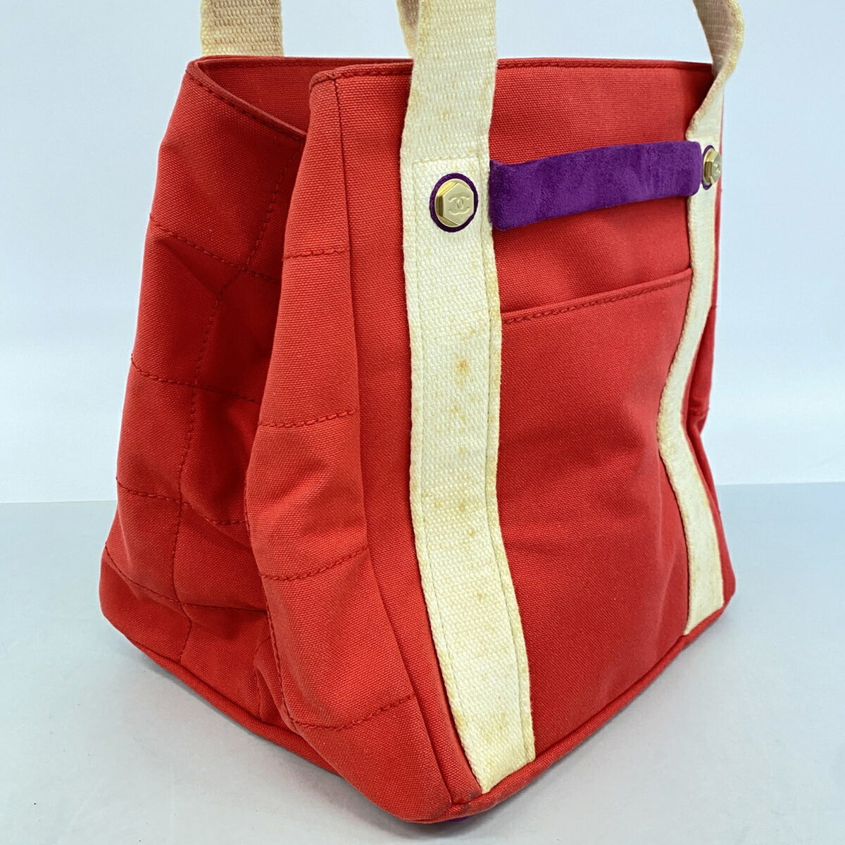 Chanel Red Color Canvas Tote Bag (Pre-Owned)