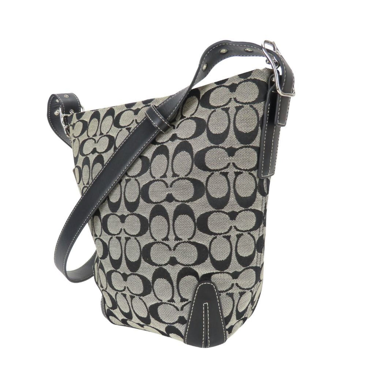 Coach Signature Black Gray Canvas Leather Shoulder Bag (Pre-Owned)