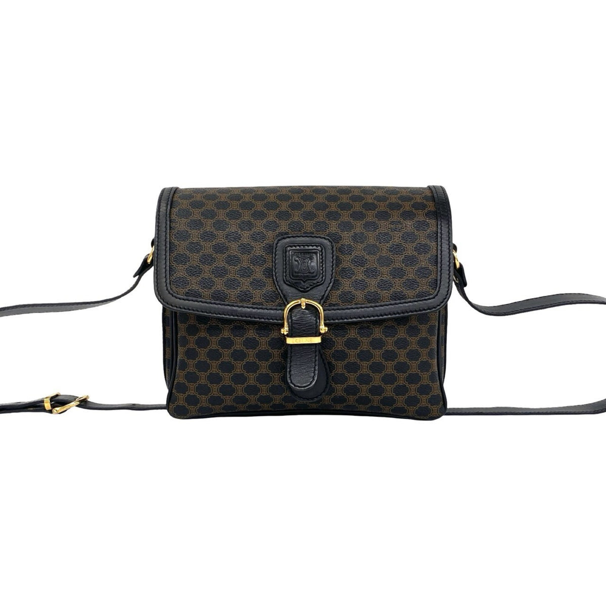 Celine Black Brown Leather Pvc Pochette Shoulder Bag (Pre-Owned)