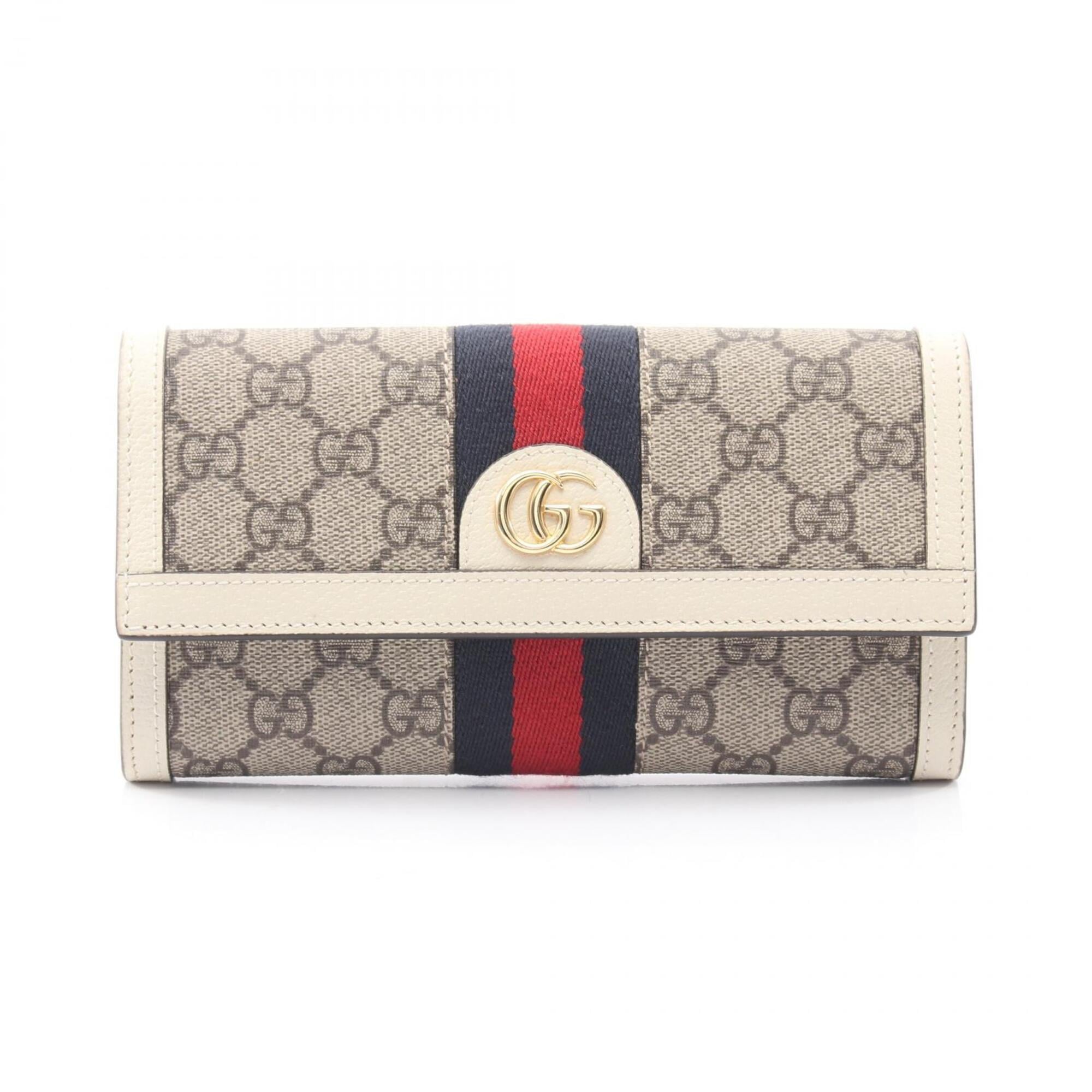 Gucci Beige White Leather Pvc Long Wallet (Bi-Fold) (Pre-Owned)
