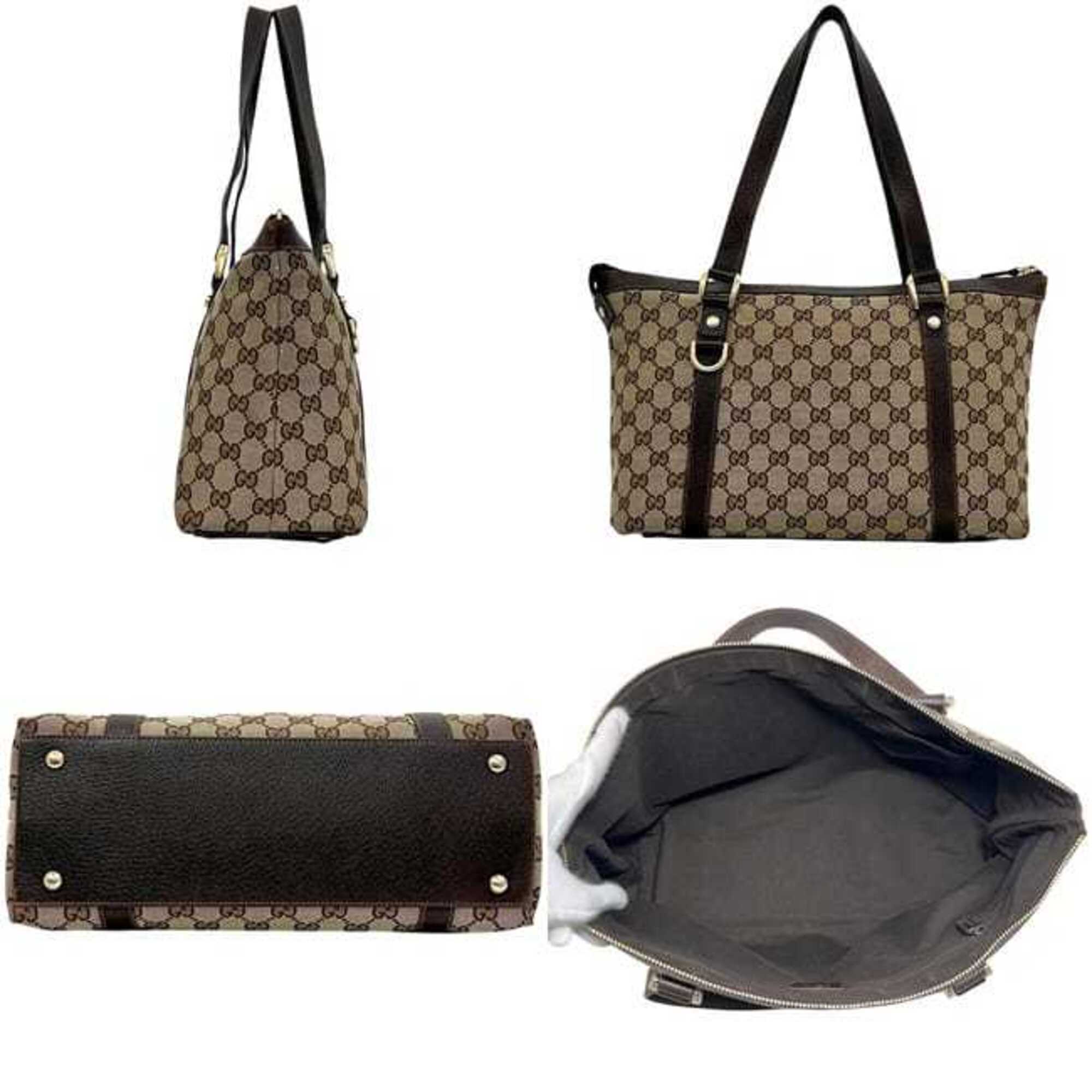 Gucci Beige Brown Gg Canvas Leather Tote Bag (Pre-Owned)