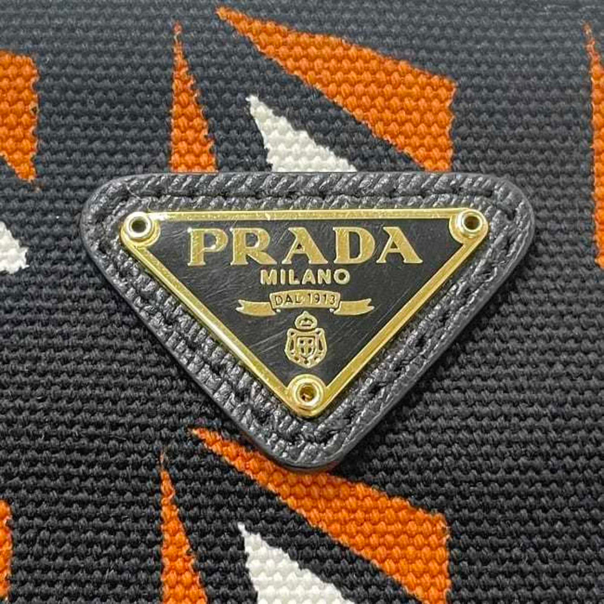 Prada Black Orange Canvas Leather Pouch (Pre-Owned)