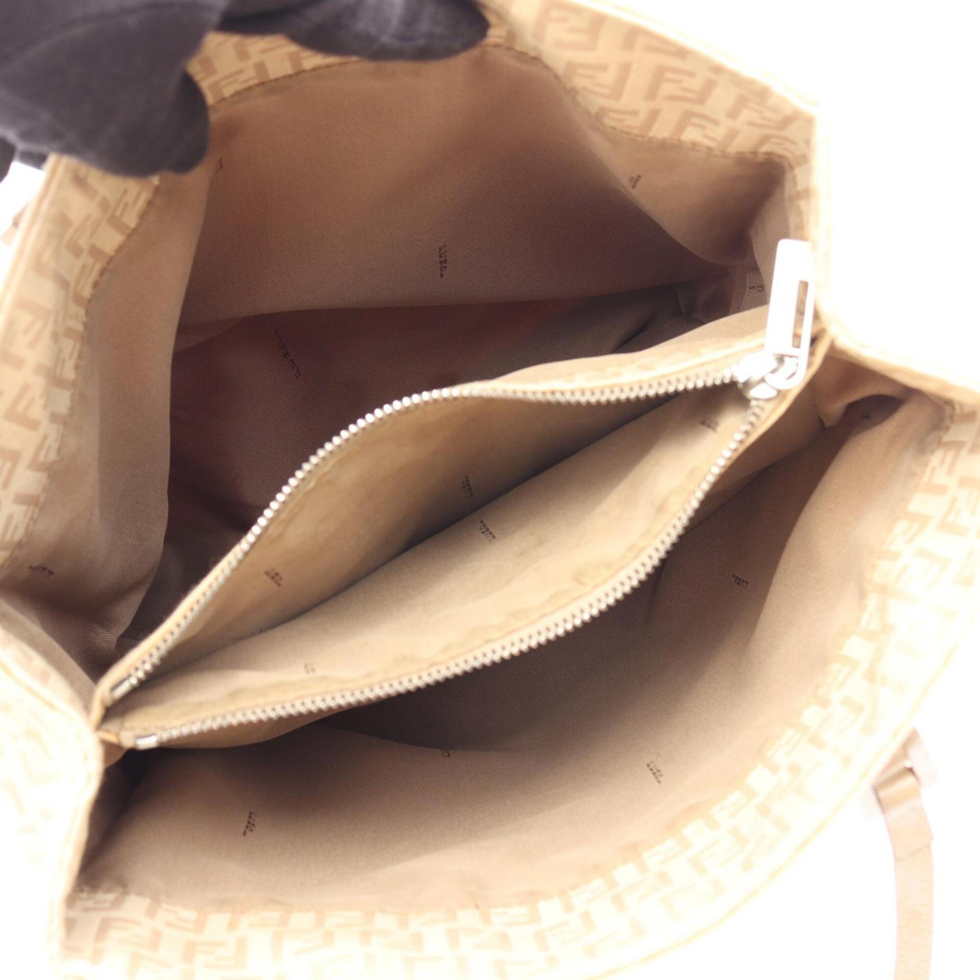 Fendi Zucchino Beige Canvas Leather Handbag Tote Bag (Pre-Owned)