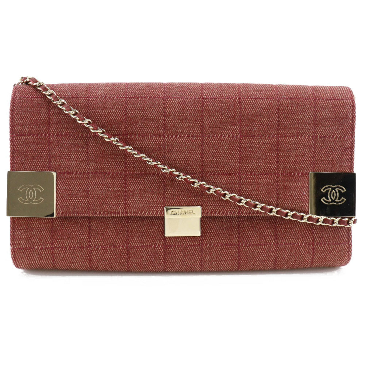 Chanel Red Color Cotton Canvas Shoulder Bag (Pre-Owned)