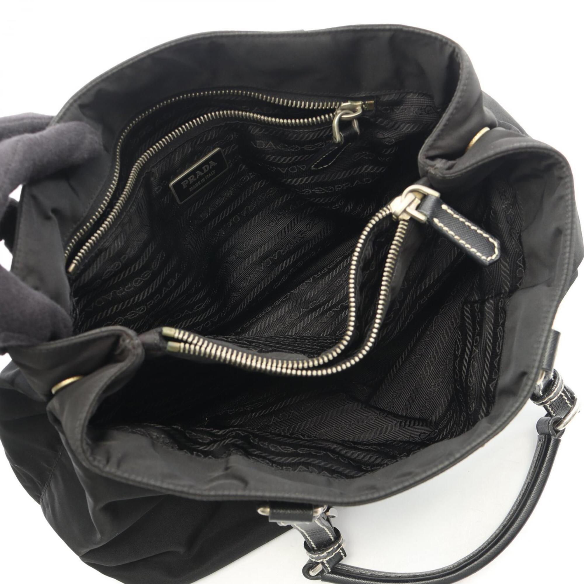 Prada Black Nylon Leather Handbag Tote Bag (Pre-Owned)