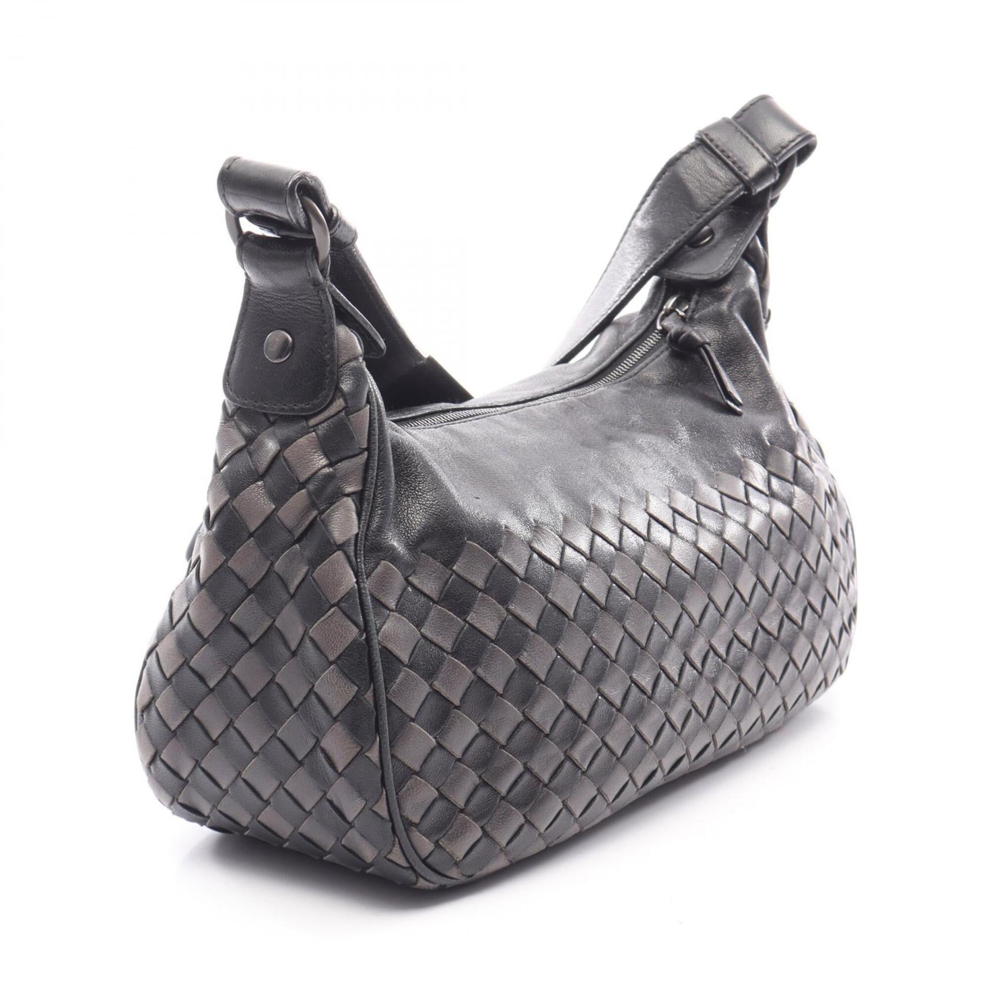 Bottega Veneta Intrecciato Black Gray Intrecciato Handbag Shoulder Bag (Pre-Owned)
