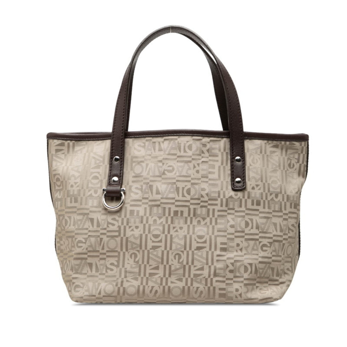 Salvatore Ferragamo Beige Canvas Leather Handbag (Pre-Owned)