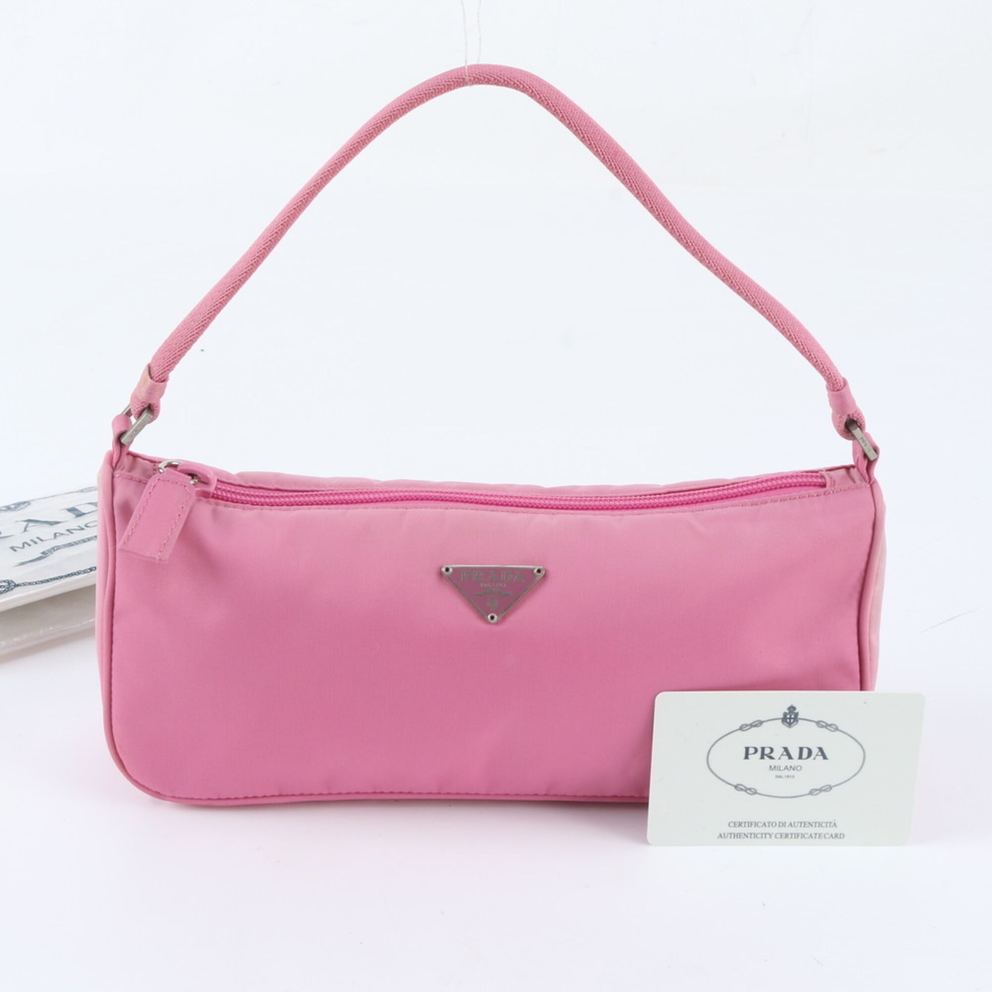 Prada Pink Nylon Leather Handbag Pouch (Pre-Owned)