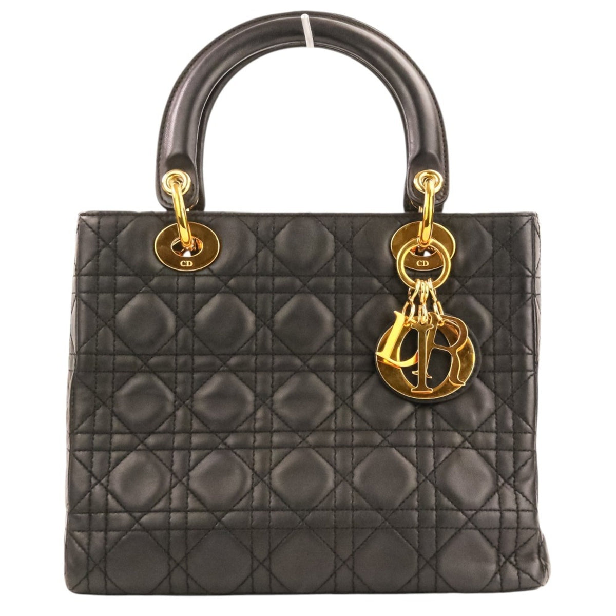 Christian Dior Lady Dior Black Leather Handbag Shoulder Bag (Pre-Owned)