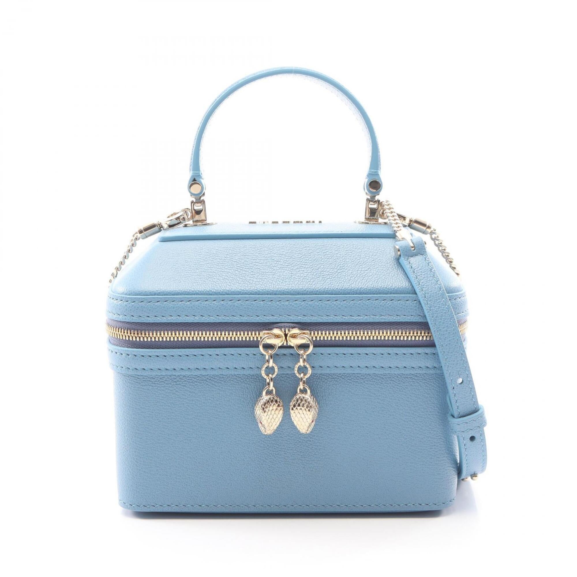 Bvlgari Blue Leather Handbag Vanity Bag (Pre-Owned)