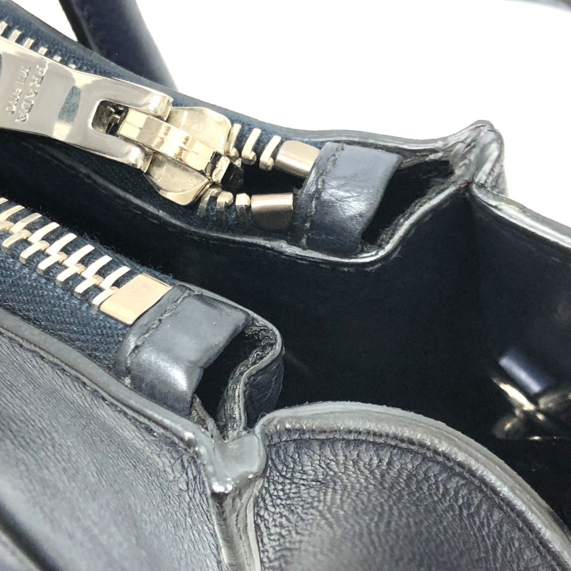 Prada Blue Leather Handbag Tote Bag (Pre-Owned)