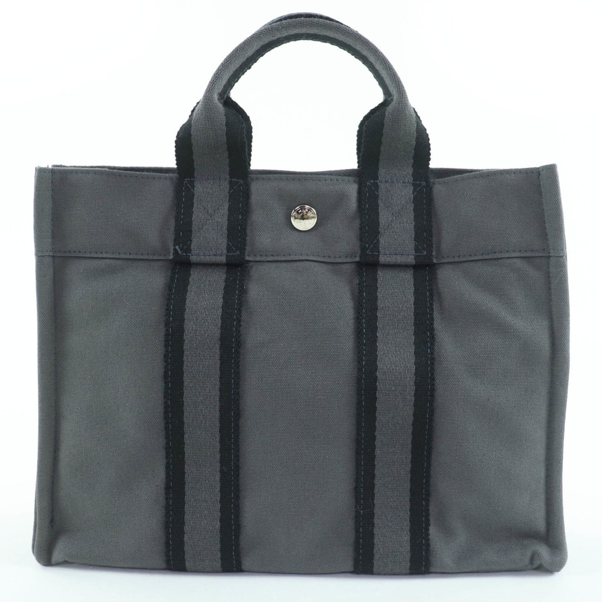 Hermes Fourre Tout Gray Cotton Handbag Tote Bag (Pre-Owned)