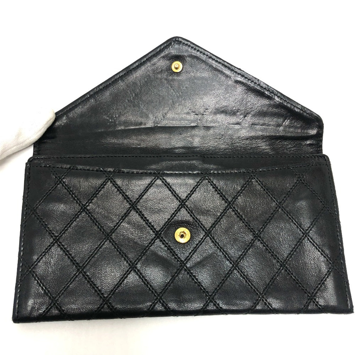 Chanel Black Leather Long Wallet (Bi-Fold) (Pre-Owned)