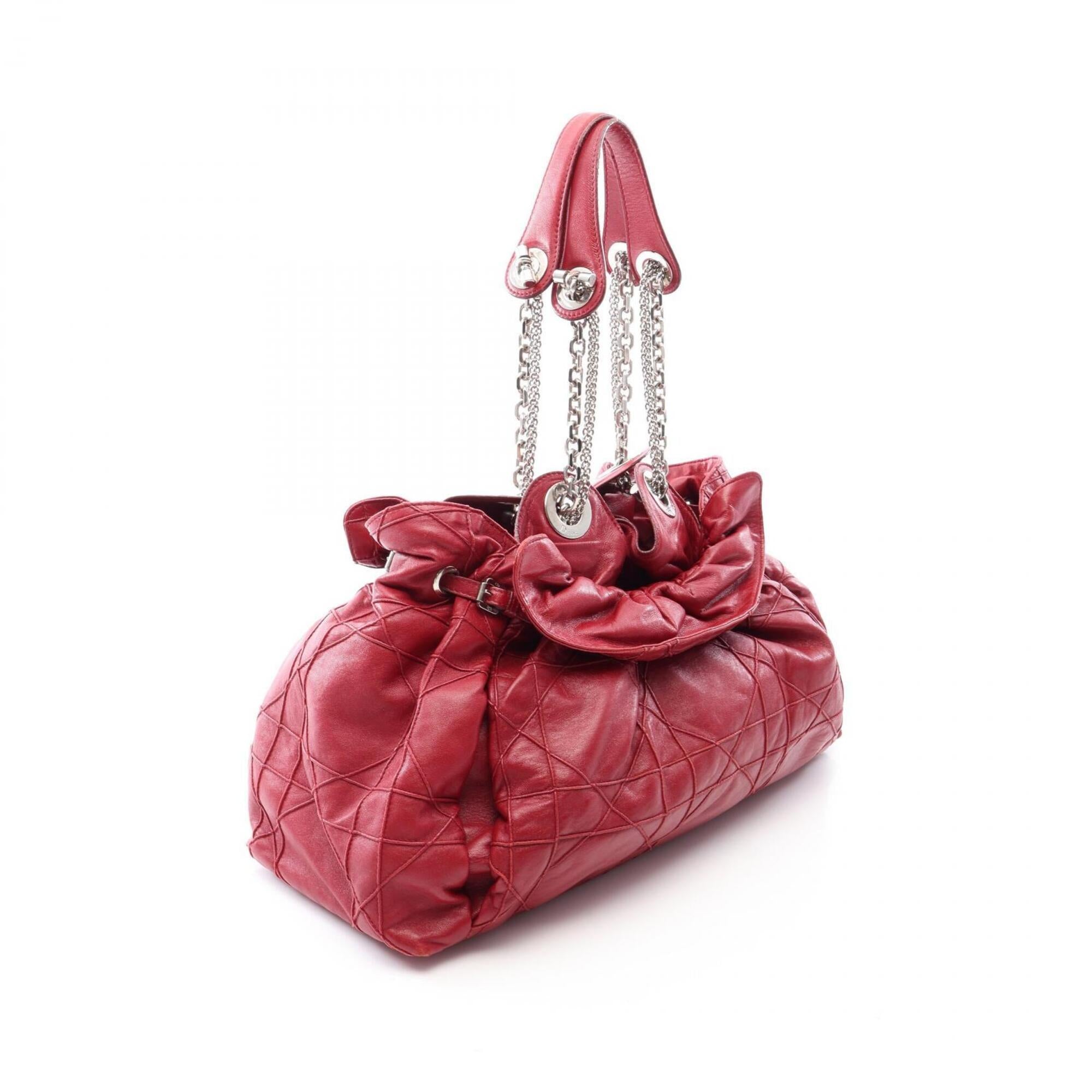 Christian Dior Red Color Leather Handbag Tote Bag (Pre-Owned)