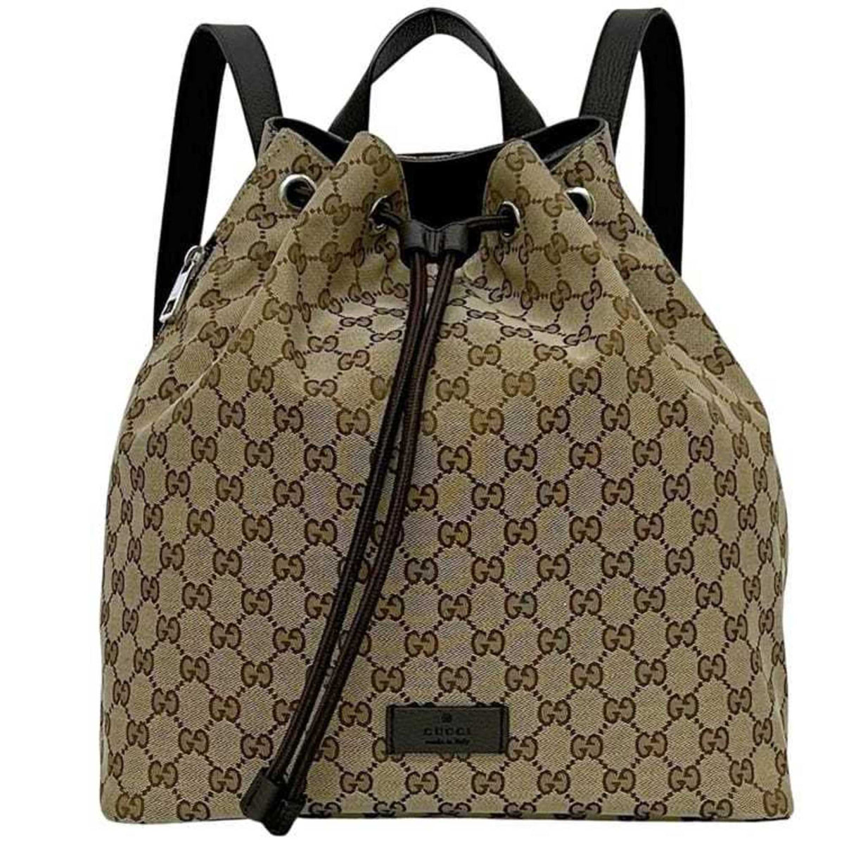Gucci Beige Brown Brown Gg Gg Canvas Leather Backpack (Pre-Owned)