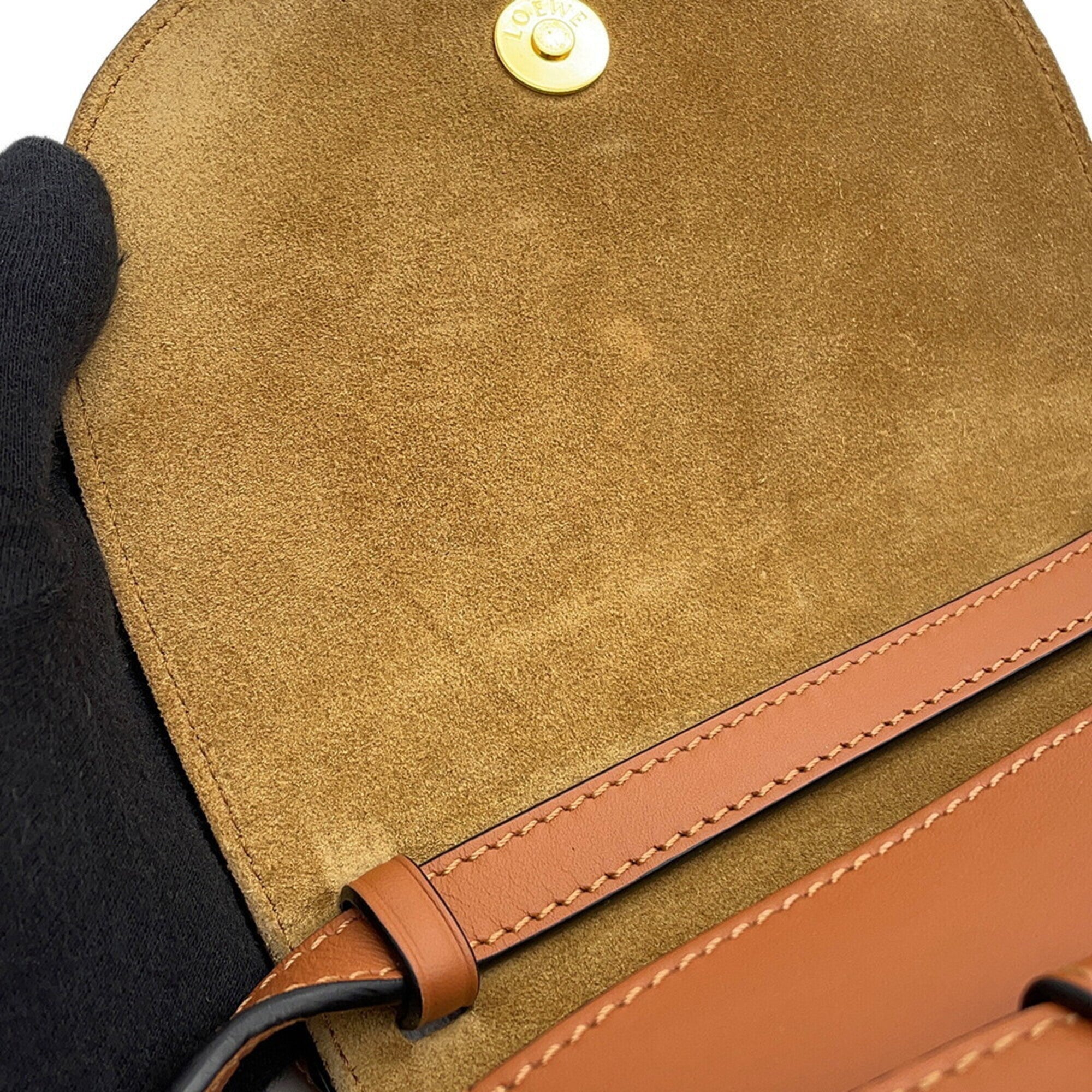 Loewe Brown Leather Canvas Handbag Shoulder Bag (Pre-Owned)