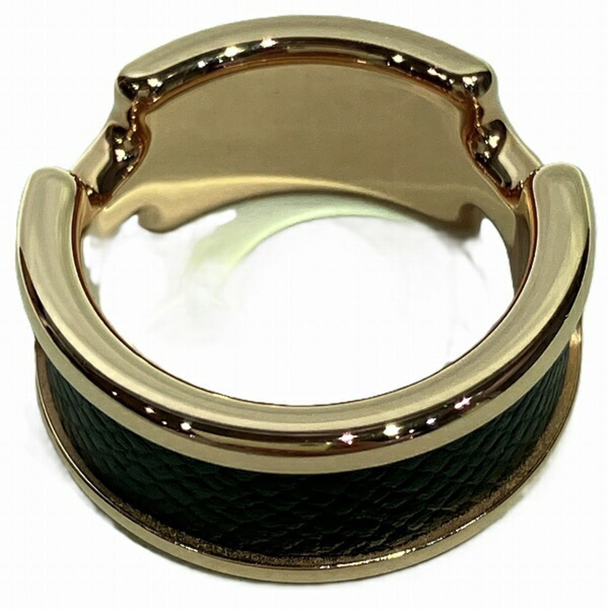 Hermes Black Pink Gold Leather Metal Band Ring (Pre-Owned)