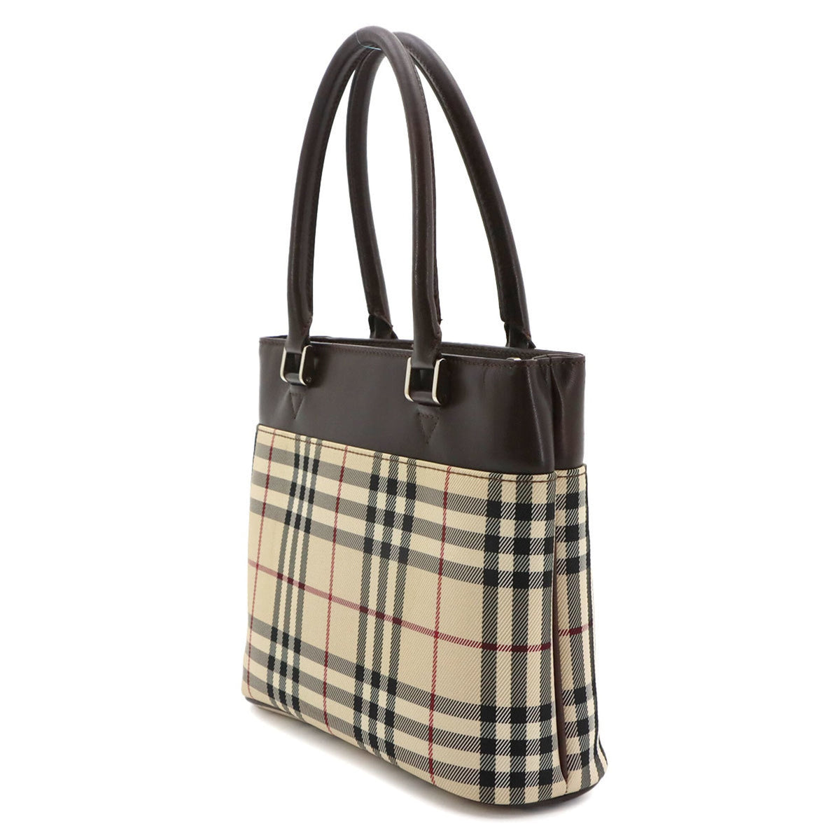 Burberry Beige Dark Brown Canvas Handbag (Pre-Owned)