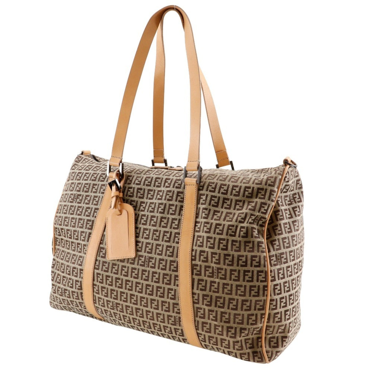 Fendi Brown Canvas Leather Boston Bag (Pre-Owned)