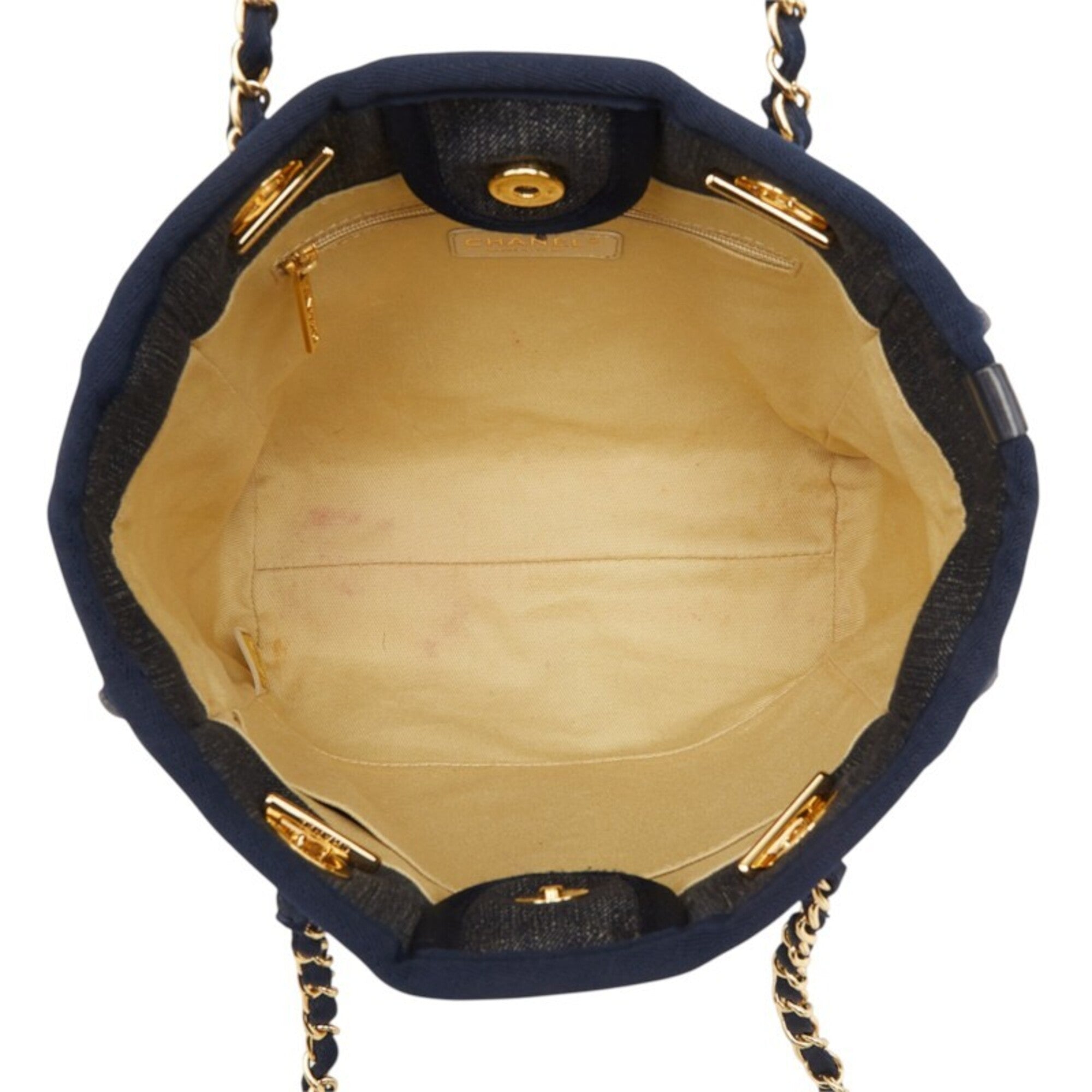 Chanel Navy Canvas Leather Shoulder Bag Tote Bag (Pre-Owned)