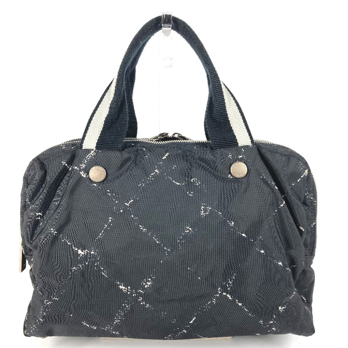 Chanel Travel Line Black White Nylon Handbag Tote Bag (Pre-Owned)