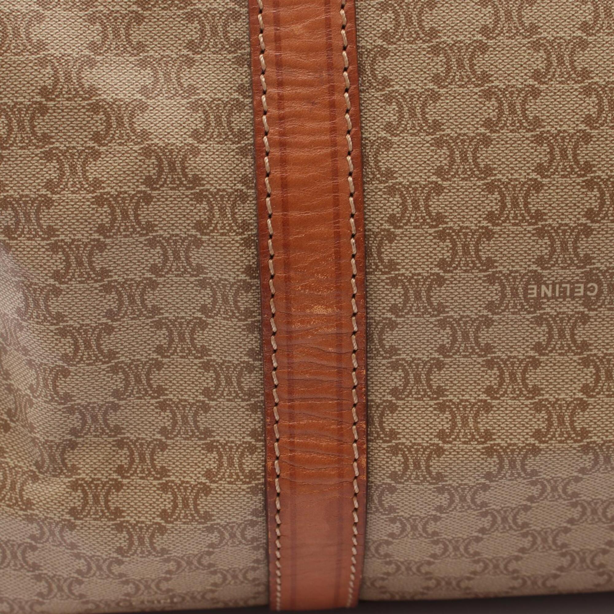 Celine Beige Brown Coated Canvas Leather Boston Bag Handbag (Pre-Owned)