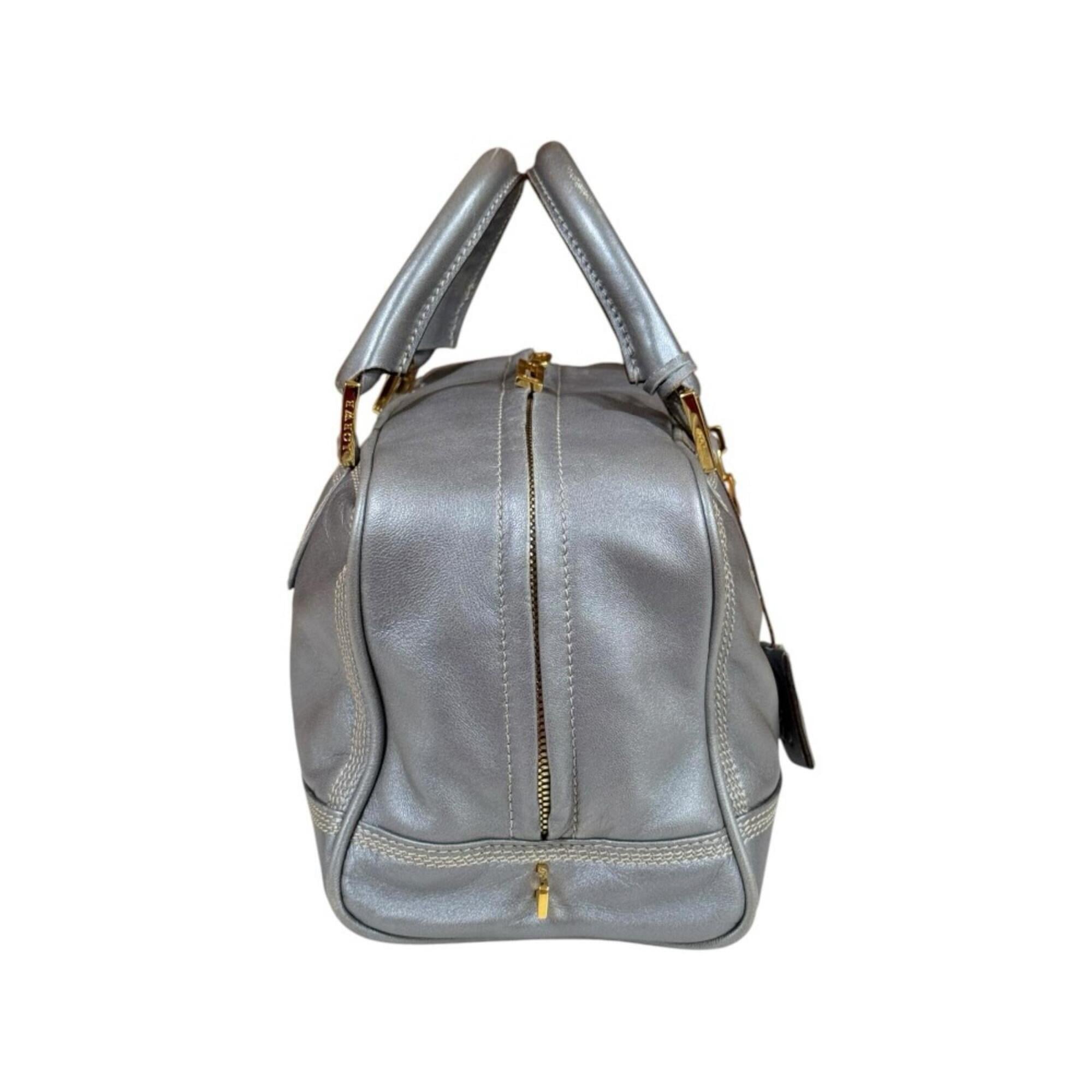 Loewe Gray Metallic Gray Leather Handbag (Pre-Owned)