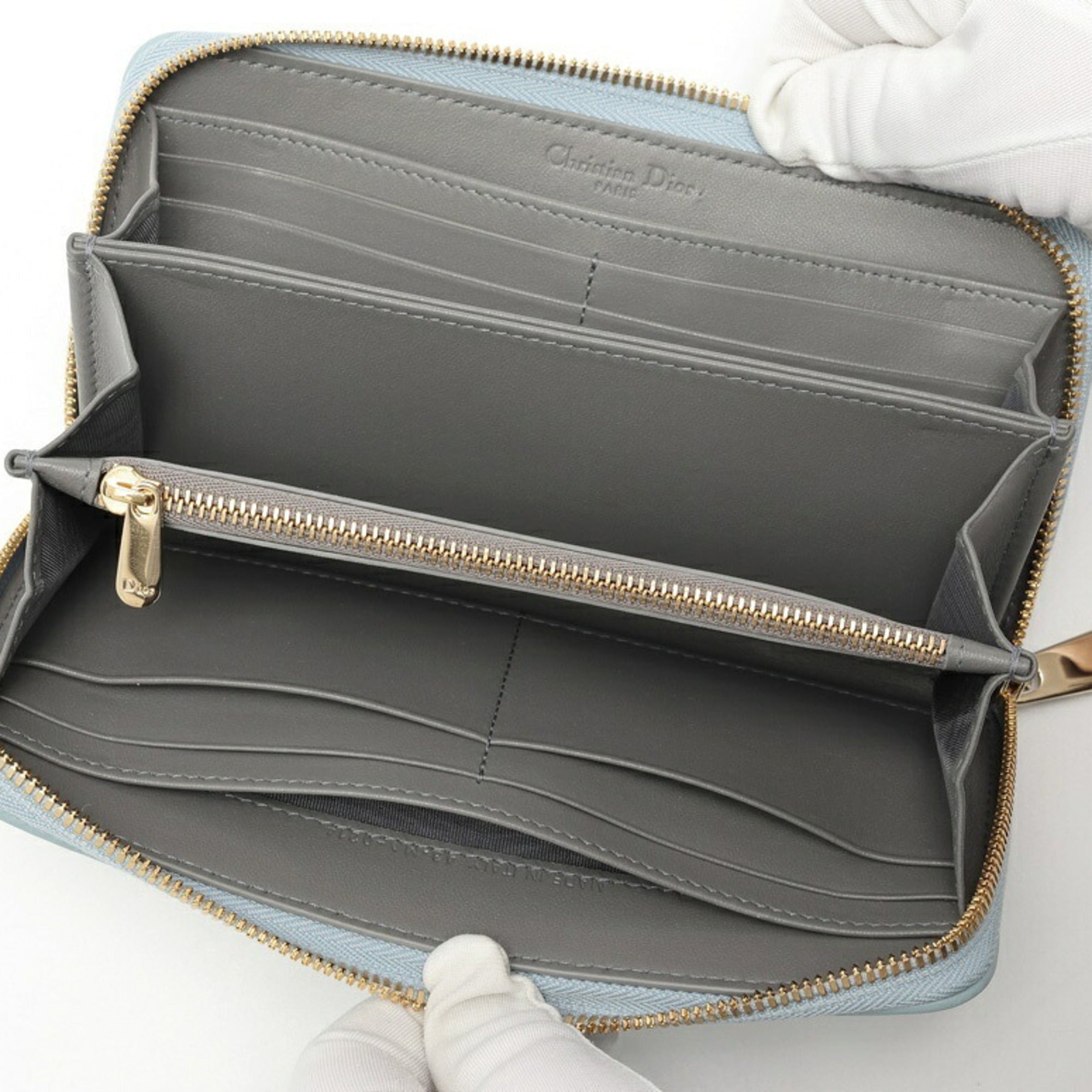 Christian Dior Light Blue Leather Long Wallet (Bi-Fold) (Pre-Owned)