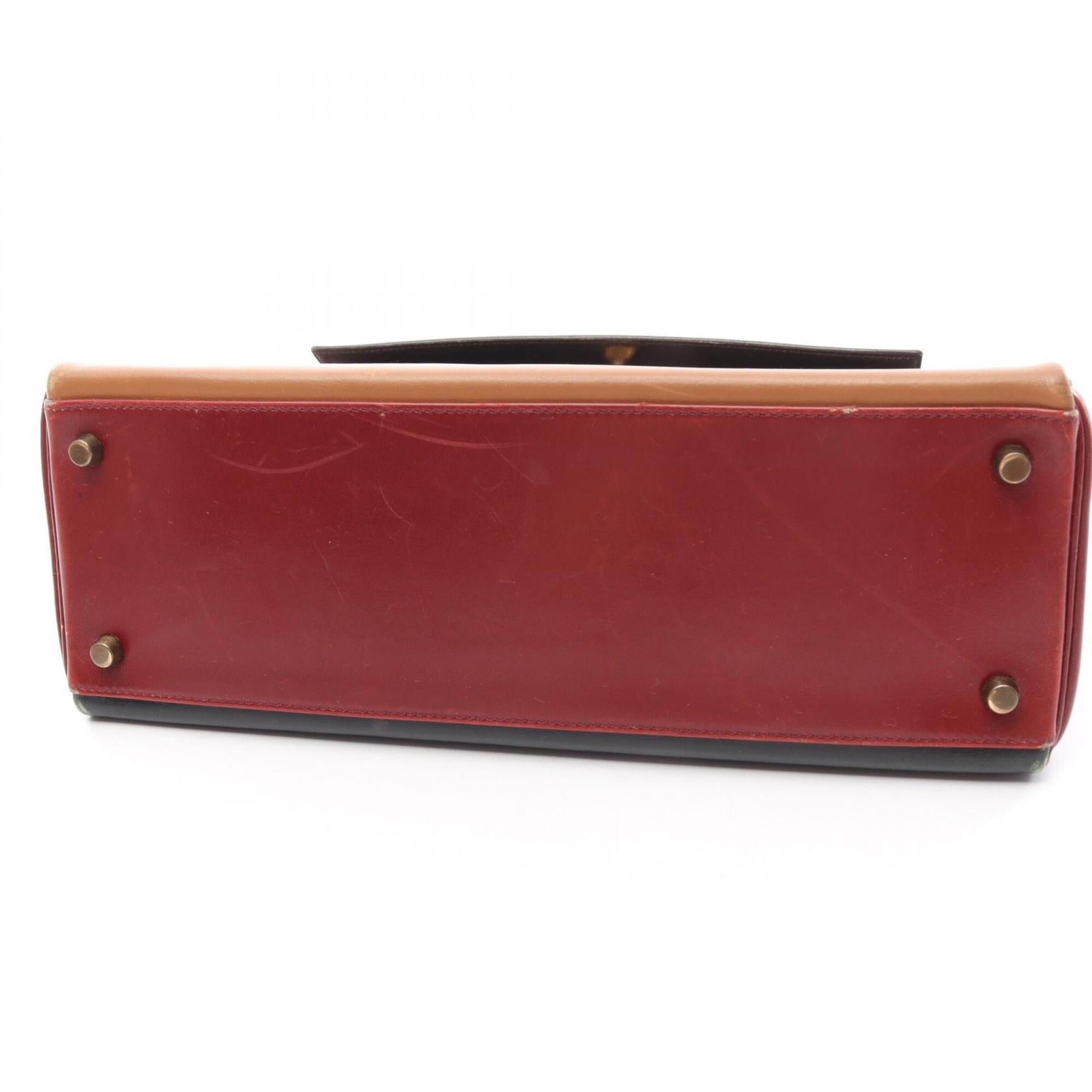 Hermes Bordeaux Brown Green Natural Rouge H Box Calf Leather Handbag (Pre-Owned)