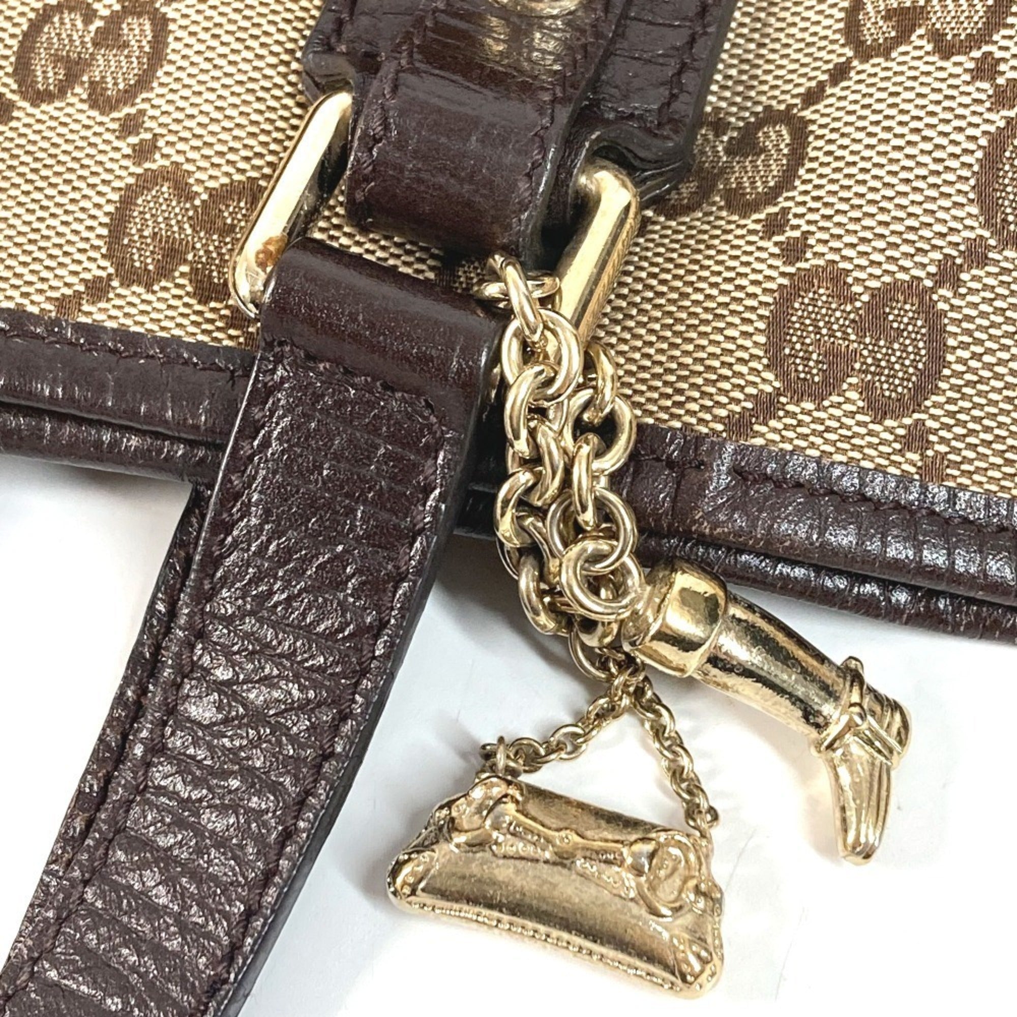 Gucci Sherry Line Beige Dark Brown Gg Canvas Leather Shoulder Bag Tote Bag (Pre-Owned)