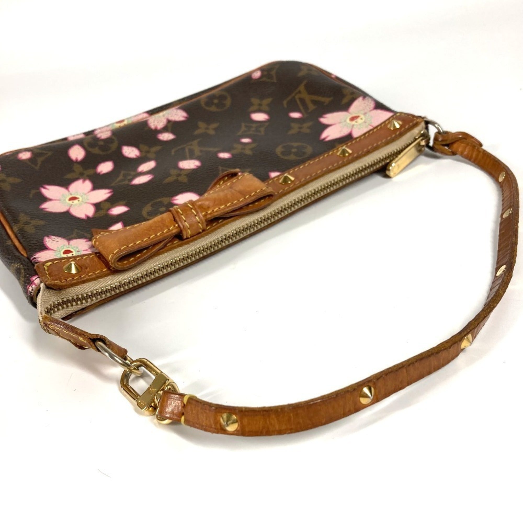Louis Vuitton Brown Pink Monogram Cherry Blossom Handbag Pouch Shoulder Bag (Pre-Owned)