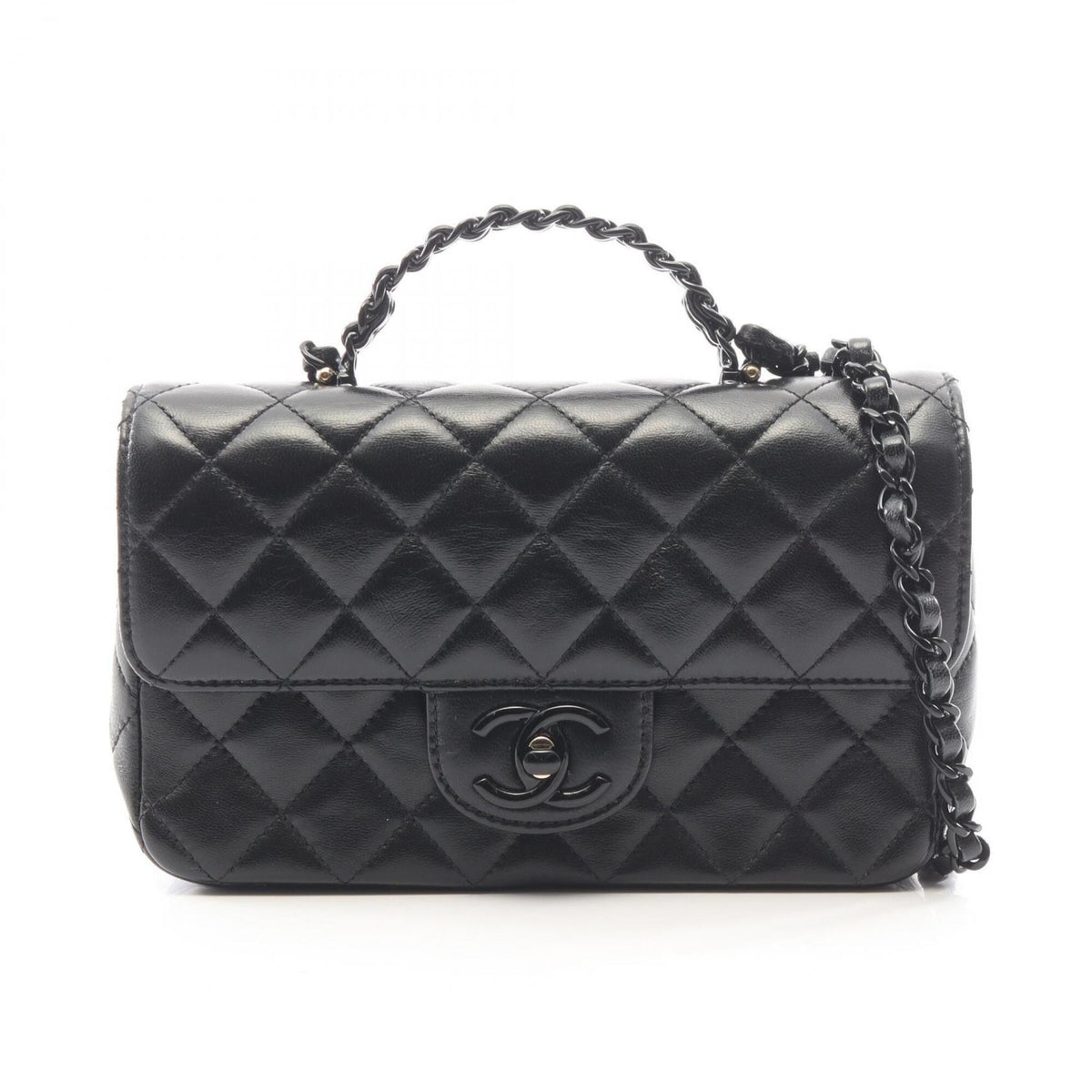 Chanel Black Leather Handbag Shoulder Bag (Pre-Owned)