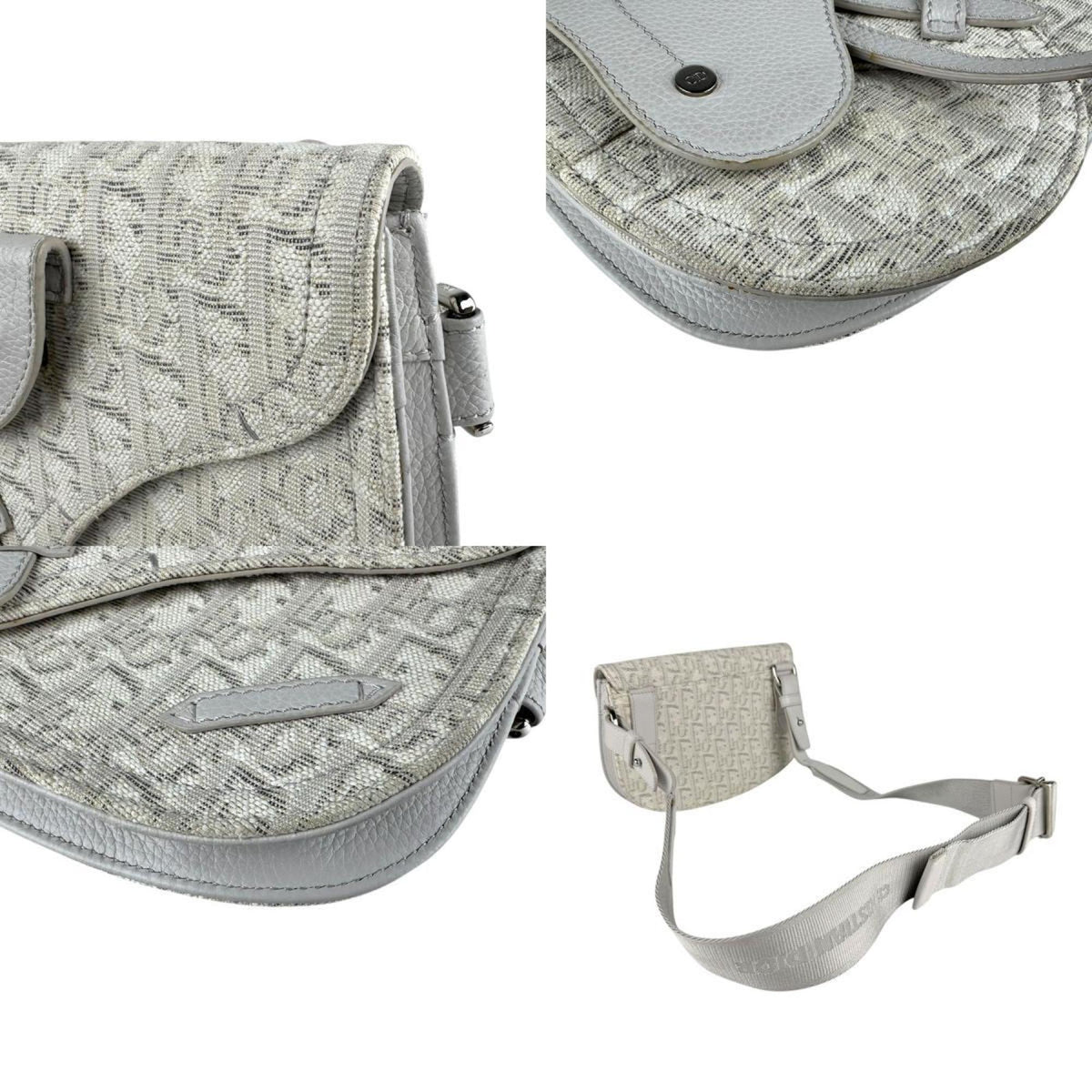Christian Dior Light Gray White Canvas Leather Shoulder Bag (Pre-Owned)