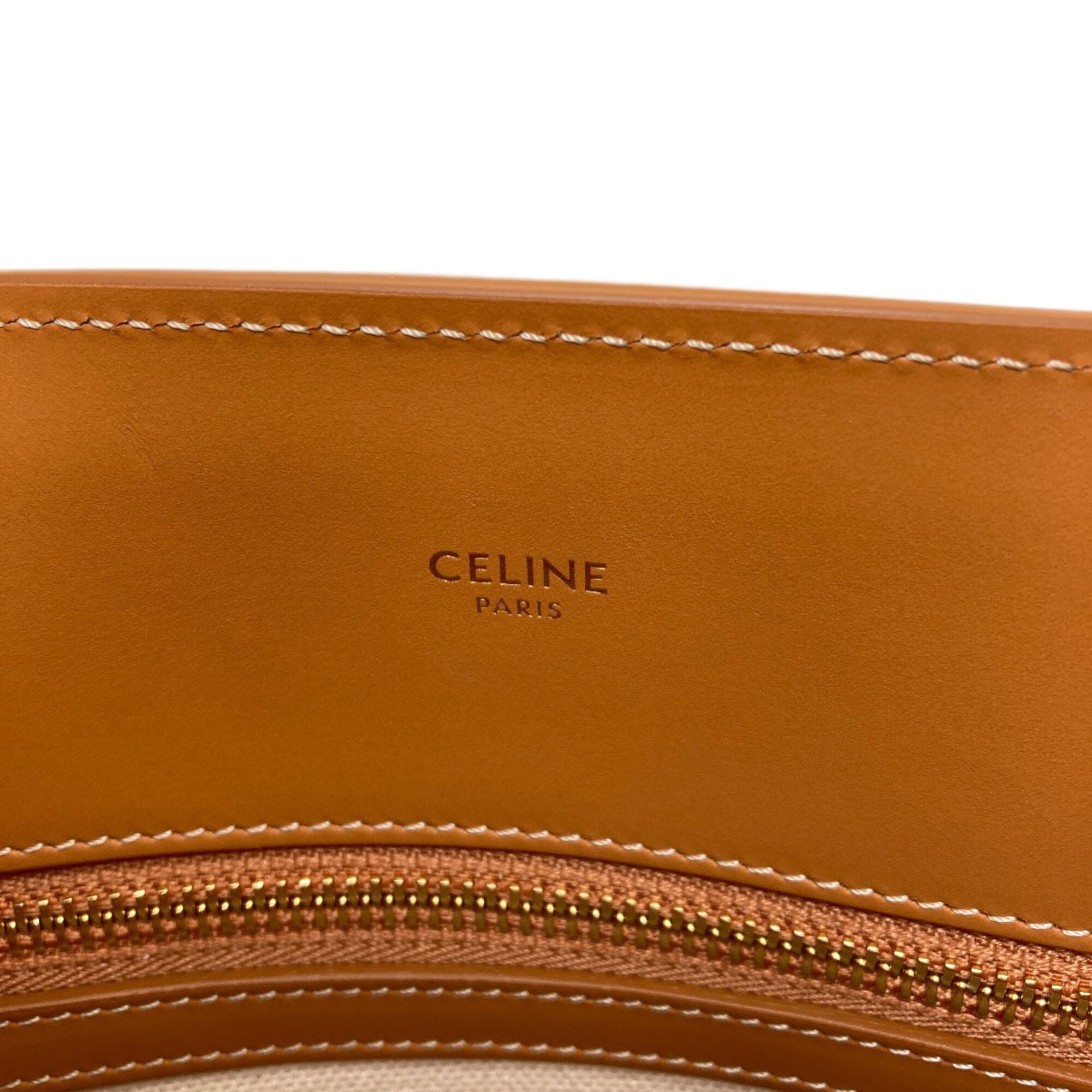 Celine Beige White Canvas Leather Handbag (Pre-Owned)