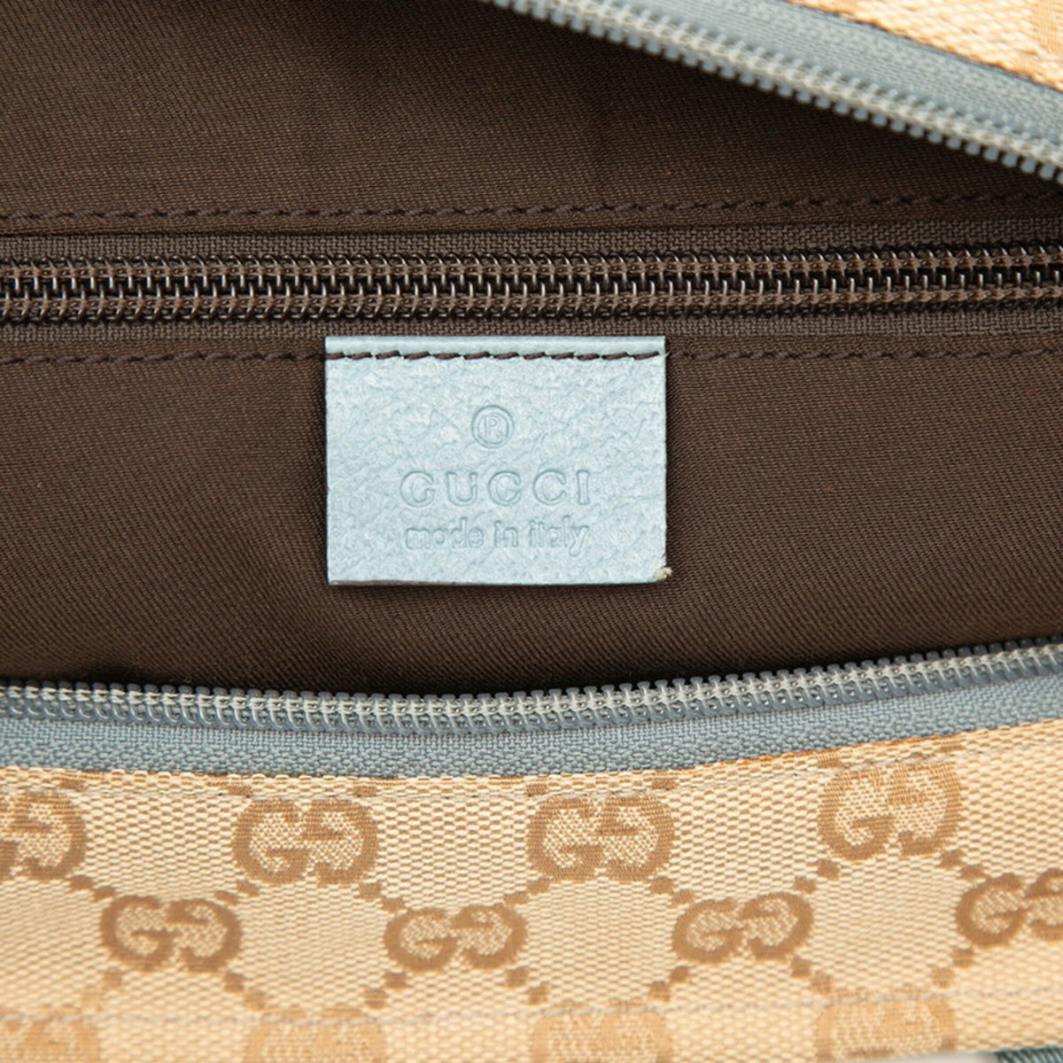 Gucci Beige Blue Canvas Leather Shoulder Bag Tote Bag (Pre-Owned)