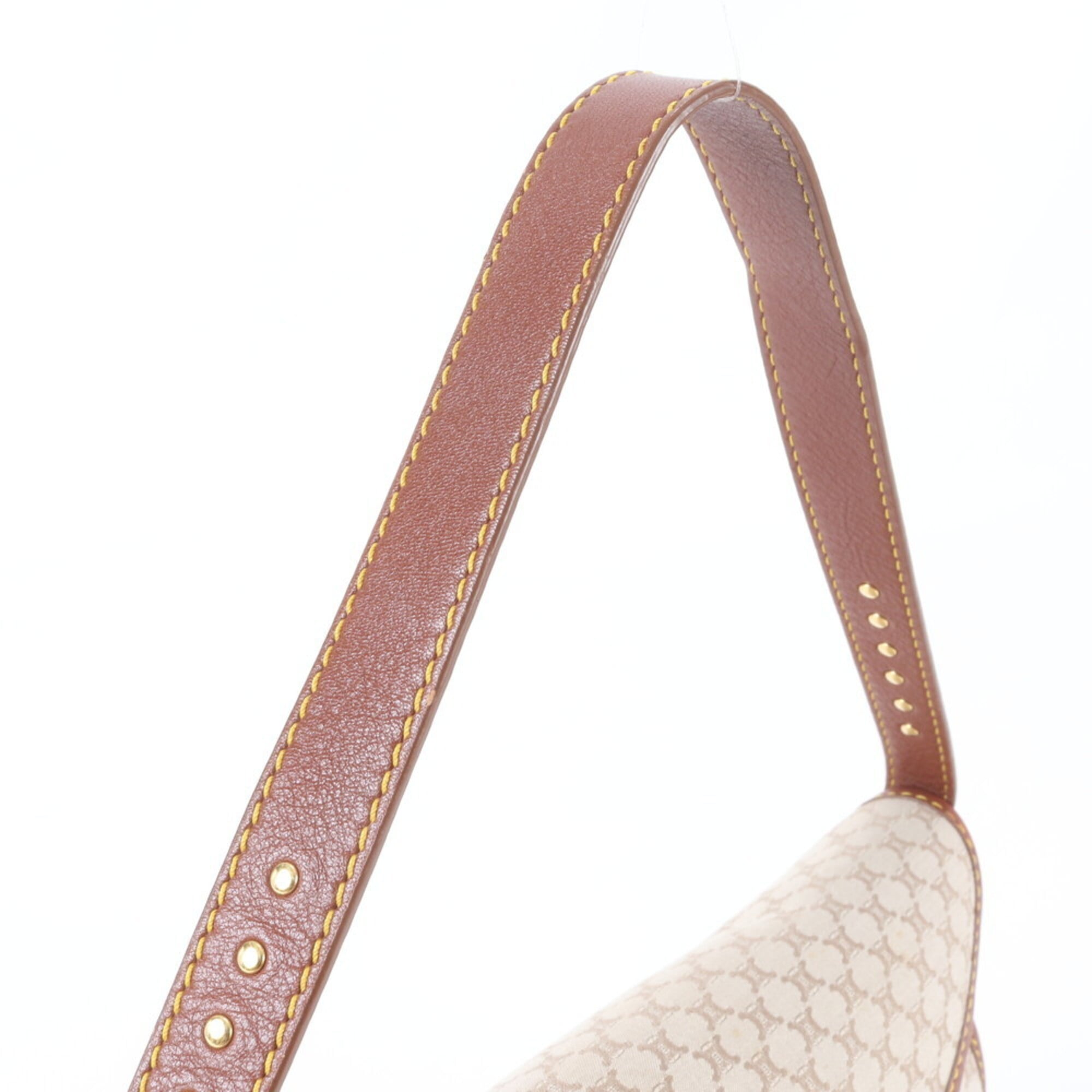 Celine Beige Brown Leather Canvas Handbag Shoulder Bag (Pre-Owned)