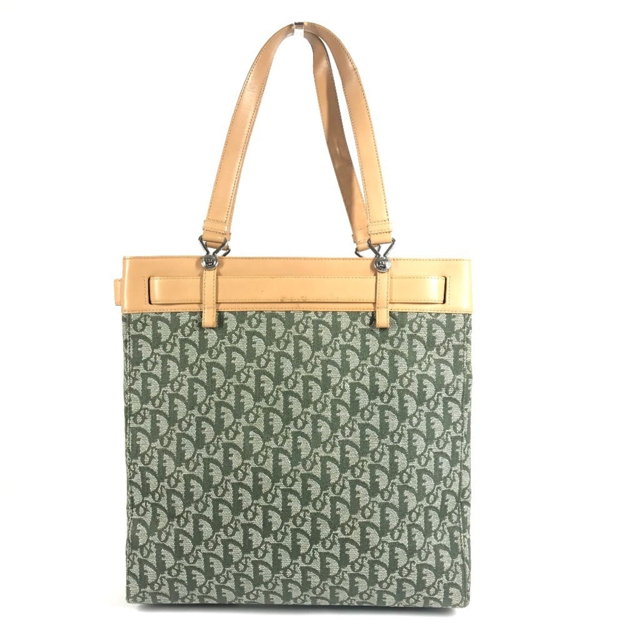 Christian Dior Trotter Beige Khaki Leather Canvas Shoulder Bag Tote Bag (Pre-Owned)