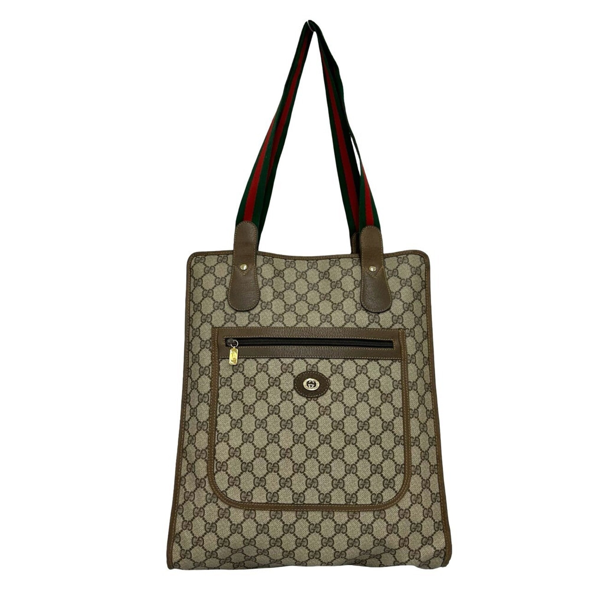 Gucci Brown Green Red Color Pvc Leather Handbag Tote Bag (Pre-Owned)