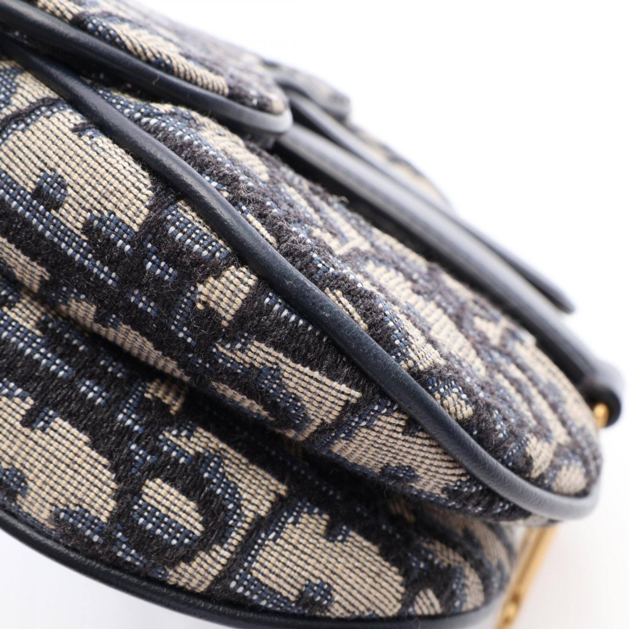 Christian Dior Beige Navy Canvas Leather Handbag Saddle Bag (Pre-Owned)